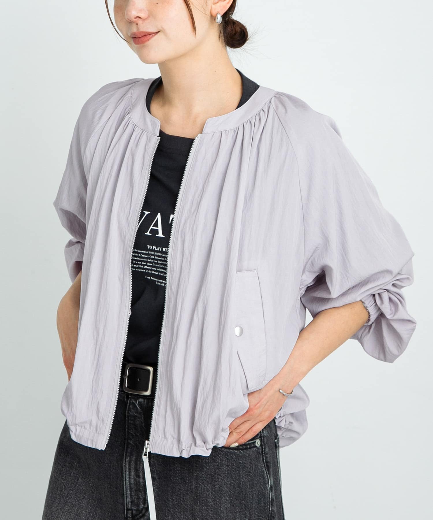 【サニーレーベル/Sonny Label / URBAN RESEARCH】のライトシアーノーカラーブルゾン インテリア・キッズ・メンズ・レディースファッション・服の通販 founy(ファニー) 　ファッション　Fashion　レディースファッション　WOMEN　アウター　Coat Outerwear　ブルゾン　Blouson/Jackets　2025年　2025　2025春夏・S/S　Ss,Spring/Summer,2025　ギャザー　Gather　シアー　Sheer　ショート　Short　バランス　Balance　ボトム　Bottom　夏　Summer　S/S・春夏　Ss・Spring/Summer　L.グレー|ID: prp329100004498497 ipo3291000000031735842