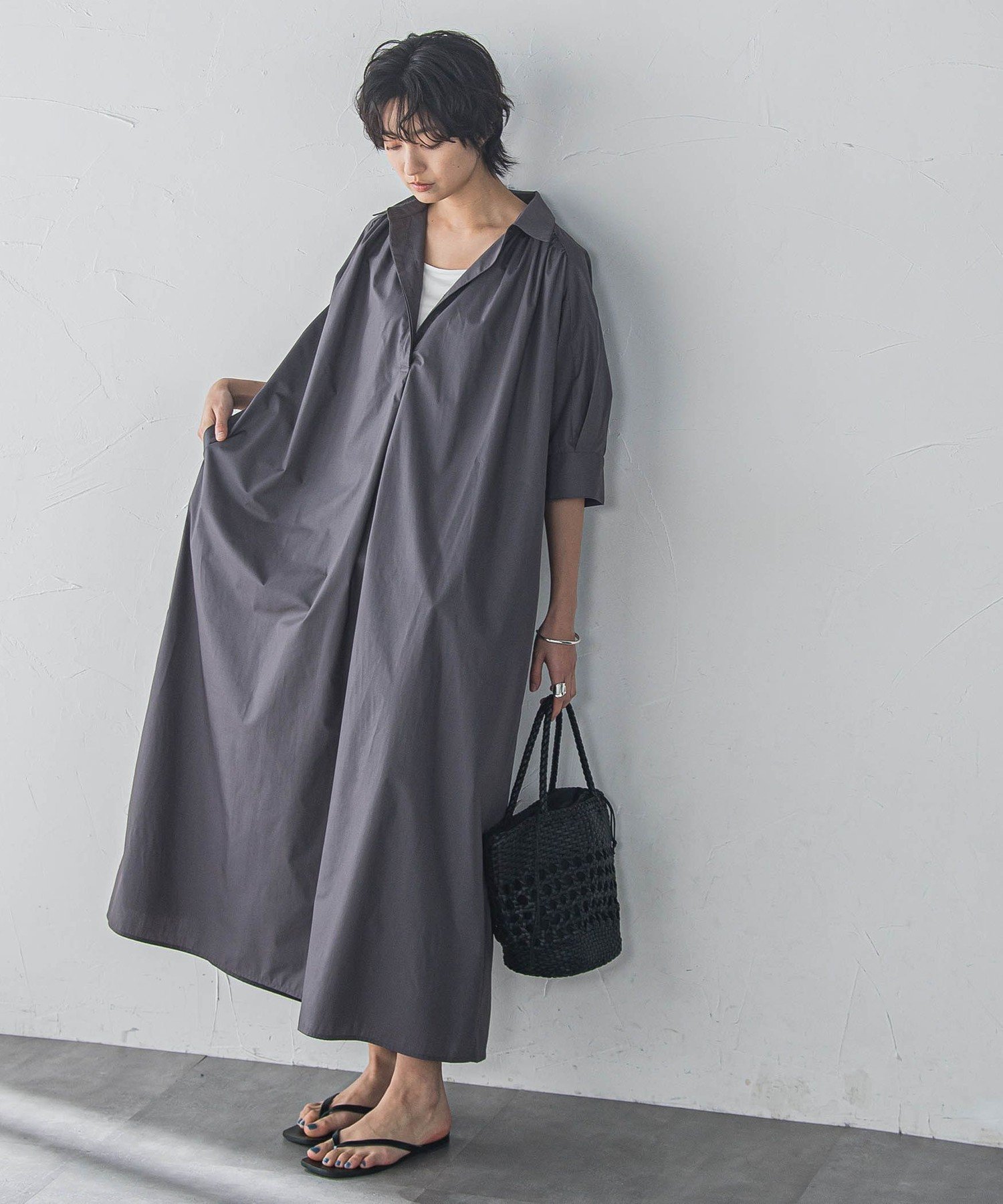 【メイソングレイ/MAYSON GREY】の【WEB限定】5分袖ギャザーシャツワンピース≪洗濯機で洗える≫ 人気、トレンドファッション・服の通販 founy(ファニー) 　ファッション　Fashion　レディースファッション　WOMEN　ワンピース　Dress　シャツワンピース　Shirt Dresses　スキッパー　Skipper　リラックス　Relax　洗える　Washable　 other-1|ID: prp329100004498514 ipo3291000000031735939