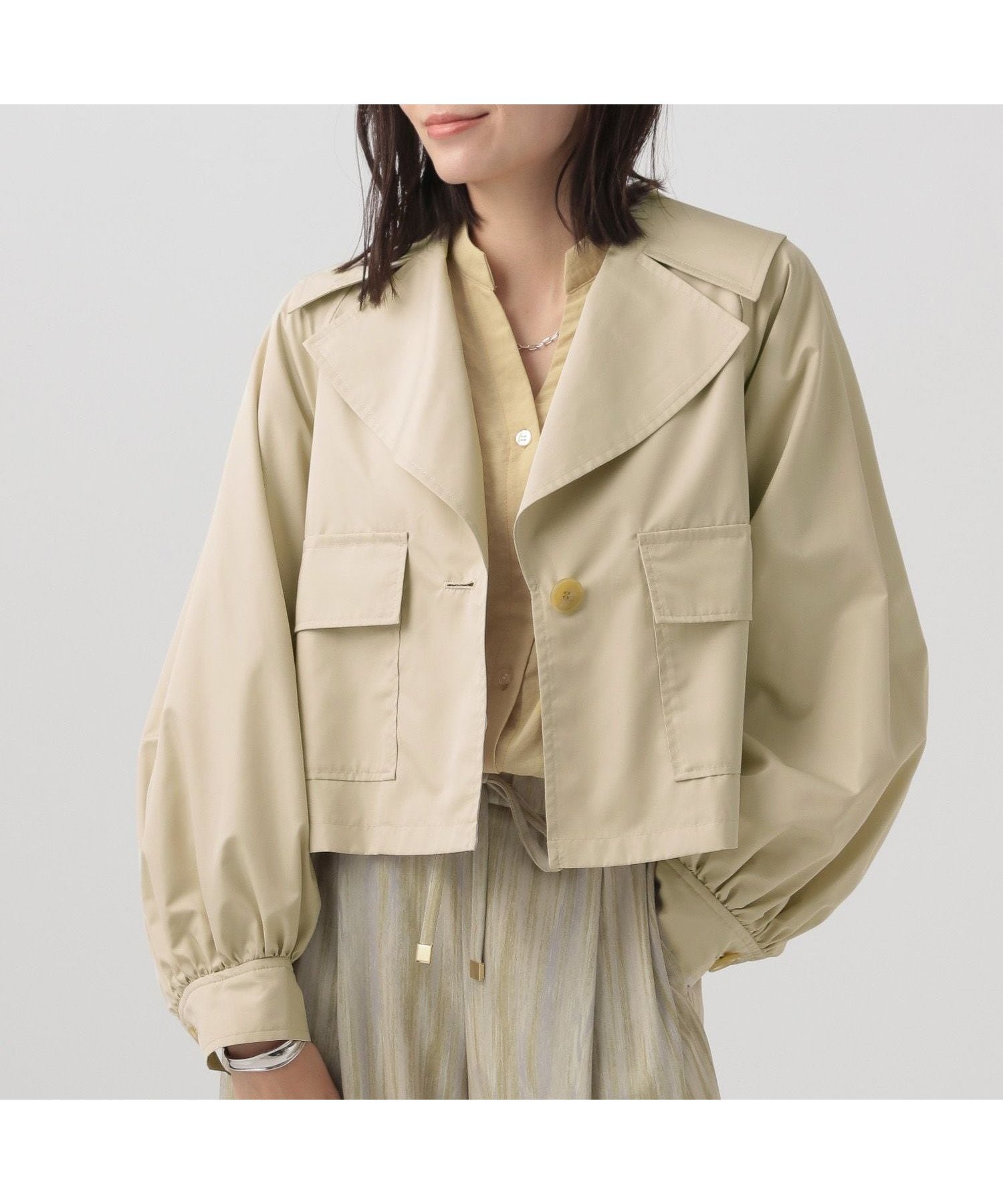 【エルーラ/Elura】のビッグカラーショートコート/989935 インテリア・キッズ・メンズ・レディースファッション・服の通販 founy(ファニー) 　ファッション　Fashion　レディースファッション　WOMEN　アウター　Coat Outerwear　コート　Coats　ギャザー　Gather　ショート　Short　フェミニン　Feminine　ベージュ52|ID: prp329100004498668 ipo3291000000031872835