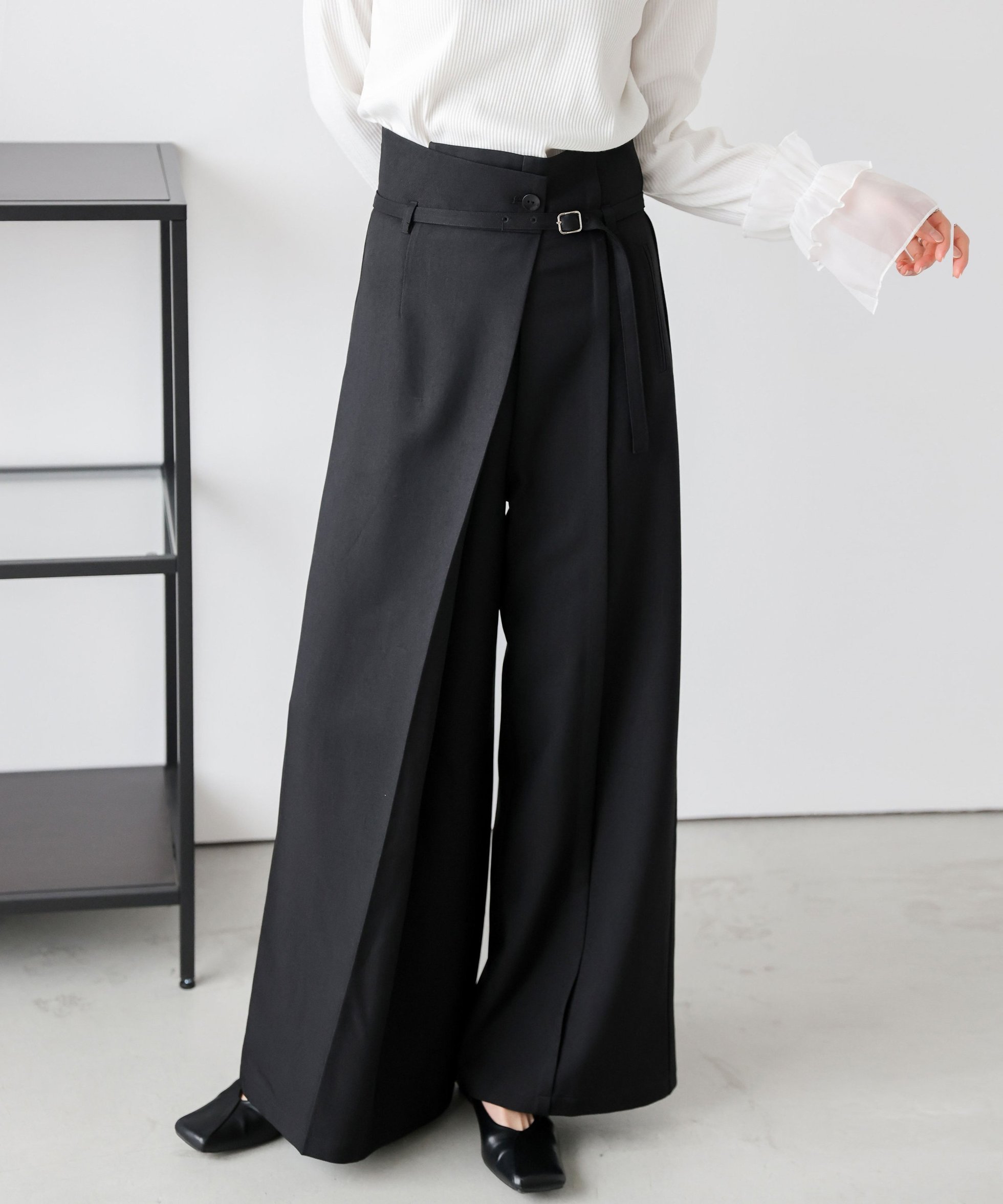 【その他のブランド/Other】の日本製 ラップデザインパンツ インテリア・キッズ・メンズ・レディースファッション・服の通販 founy(ファニー) 　ファッション　Fashion　レディースファッション　WOMEN　パンツ　Pants　ツイル　Twill　マニッシュ　Mannish　ラップ　Wrap　日本製　Made In Japan　ブラック|ID: prp329100004498811 ipo3291000000031992955