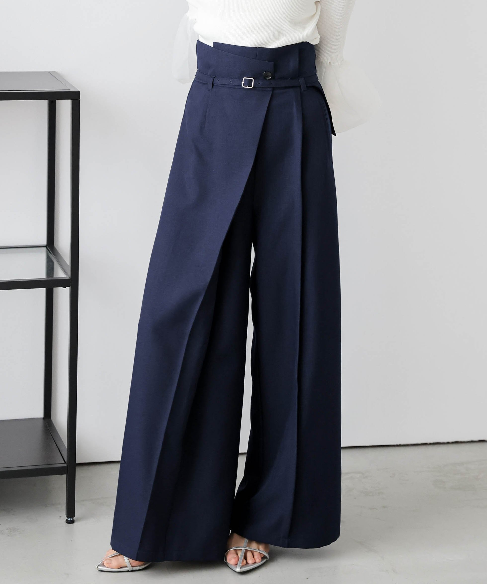 【その他のブランド/Other】の日本製 ラップデザインパンツ インテリア・キッズ・メンズ・レディースファッション・服の通販 founy(ファニー) 　ファッション　Fashion　レディースファッション　WOMEN　パンツ　Pants　ツイル　Twill　マニッシュ　Mannish　ラップ　Wrap　日本製　Made In Japan　ネイビー|ID: prp329100004498811 ipo3291000000031992956