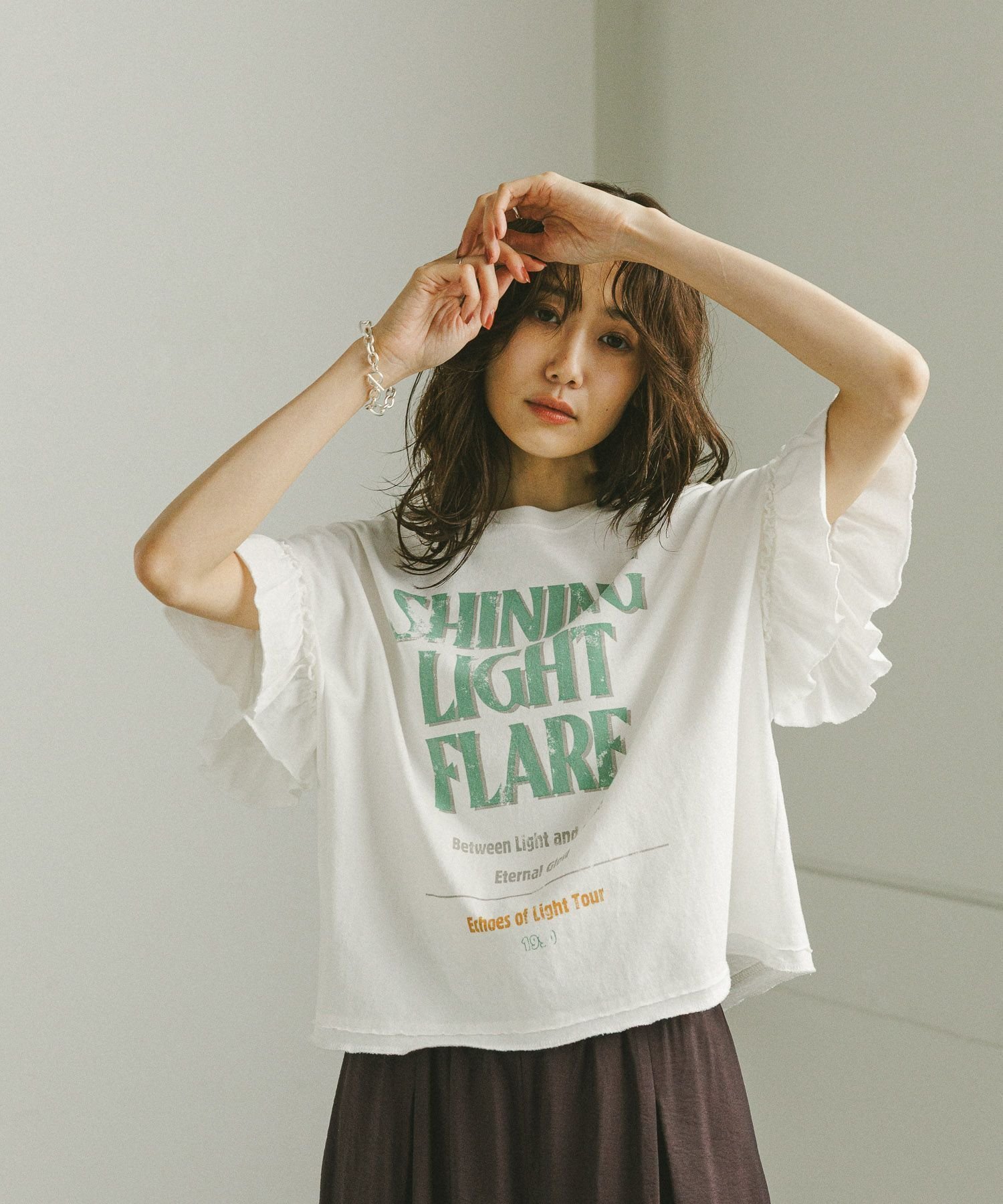 【グローバルワーク/GLOBAL WORK】のヘビロッTEEフリルプリント半袖/325970 人気、トレンドファッション・服の通販 founy(ファニー) 　ファッション　Fashion　レディースファッション　Fashion for Women　トップス・カットソー　Cut & Sew Tops　インナー　Innerwear　サロペット　Overalls, Salopette　ジャケット　Jacket, Outerwear　トレンド　Trend, Trending Now　フリル　Frill, Ruffle　フレアースカート　Flared Skirt, A-Line Skirt　フロント　Front, Front Design　プリント　Print, Printed Pattern　ヴィンテージ　Vintage Style　半袖　Short Sleeve, Half Sleeve　 other-1|ID: prp329100004499467 ipo3291000000033795110