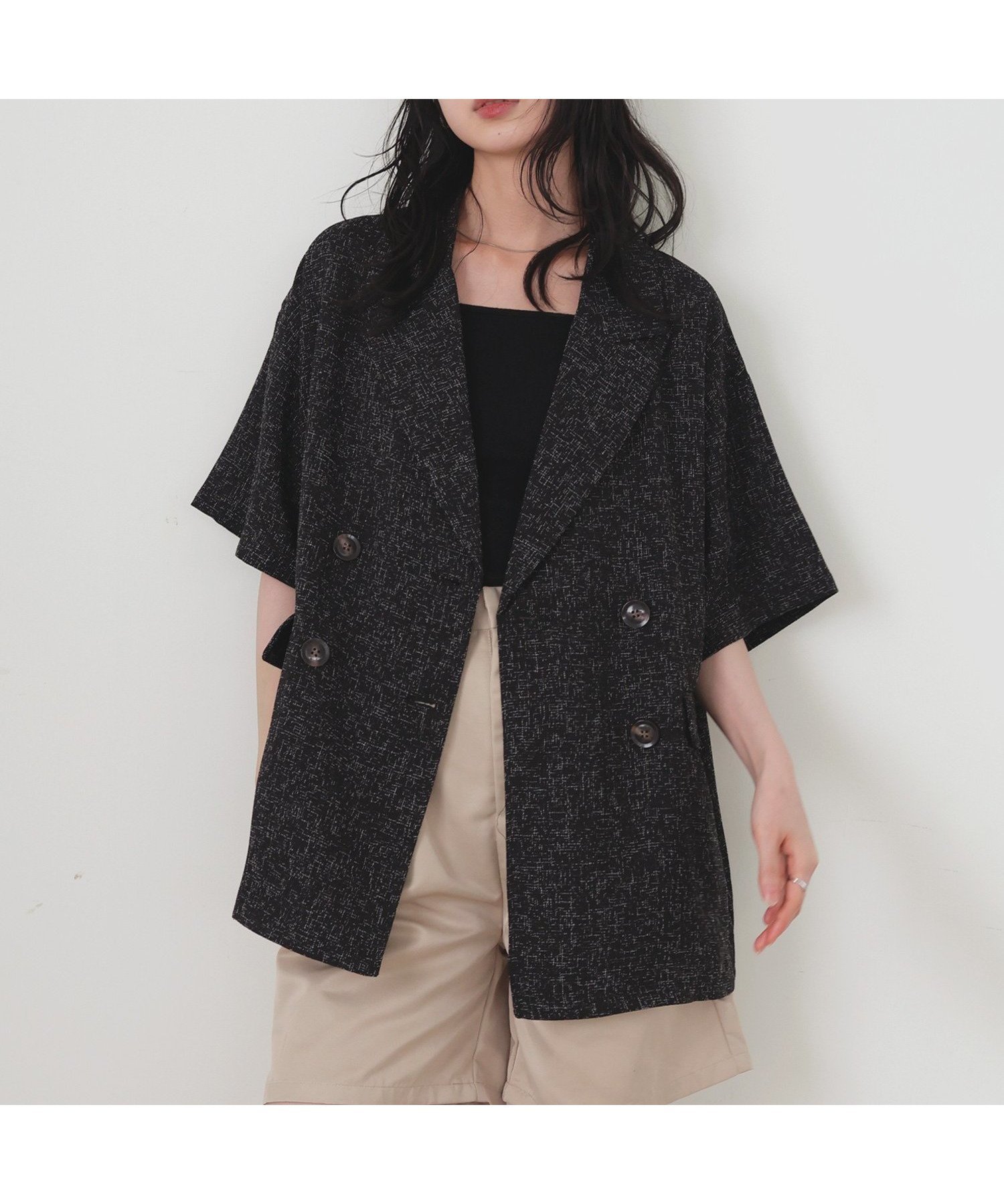 【リアン/Lian】のサマーツイードハーフジャケット インテリア・キッズ・メンズ・レディースファッション・服の通販 founy(ファニー) 　ファッション　Fashion　レディースファッション　Fashion for Women　アウター　Coat / Outerwear Collection　レディースジャケット・軽アウター　Jackets　今季　This Season, Current Season　半袖　Short Sleeve, Half Sleeve　夏　Summer　ブラック|ID: prp329100004499734 ipo3291000000032765691