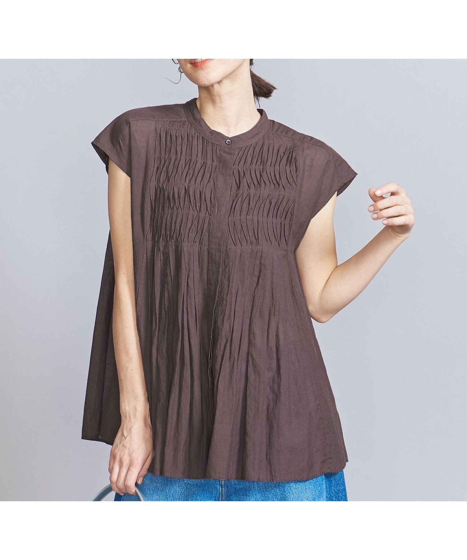 【ビューティ&ユース ユナイテッドアローズ/BEAUTY&YOUTH / UNITED ARROWS】の【WEB限定】ピンタック フレンチスリーブブラウス -ウォッシャブル- インテリア・キッズ・メンズ・レディースファッション・服の通販 founy(ファニー) 　ファッション　Fashion　レディースファッション　WOMEN　トップス・カットソー　Tops/Tshirt　シャツ/ブラウス　Shirts/Blouses　インナー　Inner　ウォッシャブル　Washable　春　Spring　ギャザー　Gather　今季　This Season　サマー　Summer　スラックス　Slacks　スリーブ　Sleeve　ダウン　Down　ダブル　Double　デニム　Denim　トレンド　Trend　フェミニン　Feminine　フレンチ　French　ボトム　Bottom　羽織　Haori　ヨーク　Yoke　S/S・春夏　Ss・Spring/Summer　おすすめ　Recommend　夏　Summer　エレガント 上品　Elegant　DK.BROWN|ID: prp329100004499895 ipo3291000000031748050