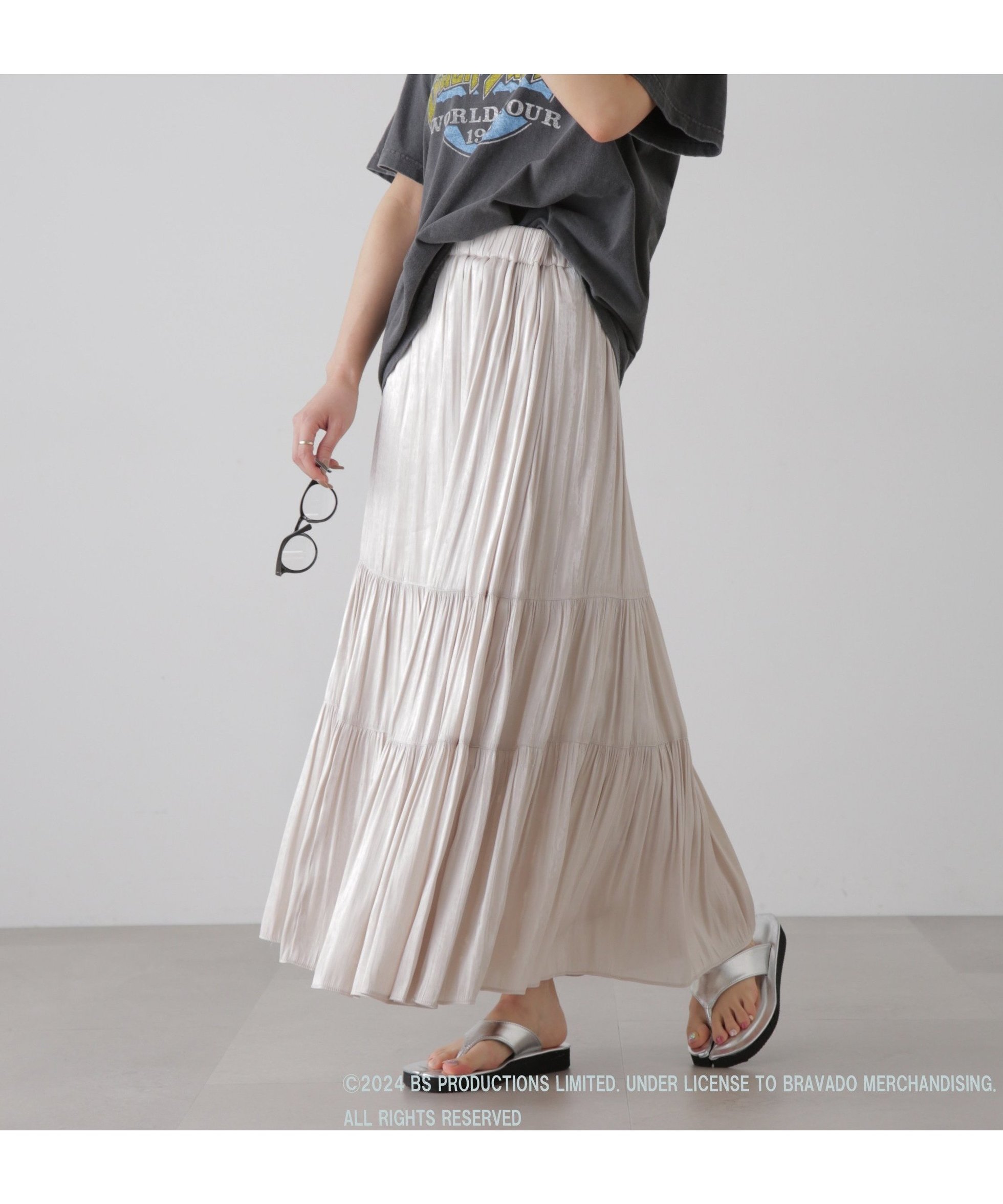 【フリーズマート/FREE'S MART】のシャイニーティアードスカート インテリア・キッズ・メンズ・レディースファッション・服の通販 founy(ファニー) 　ファッション　Fashion　レディースファッション　WOMEN　スカート　Skirt　ティアードスカート　Tiered Skirts　ギャザー　Gather　シャイニー　Shiny　スウェット　Sweat　バランス　Balance　オフ|ID: prp329100004500039 ipo3291000000031749168