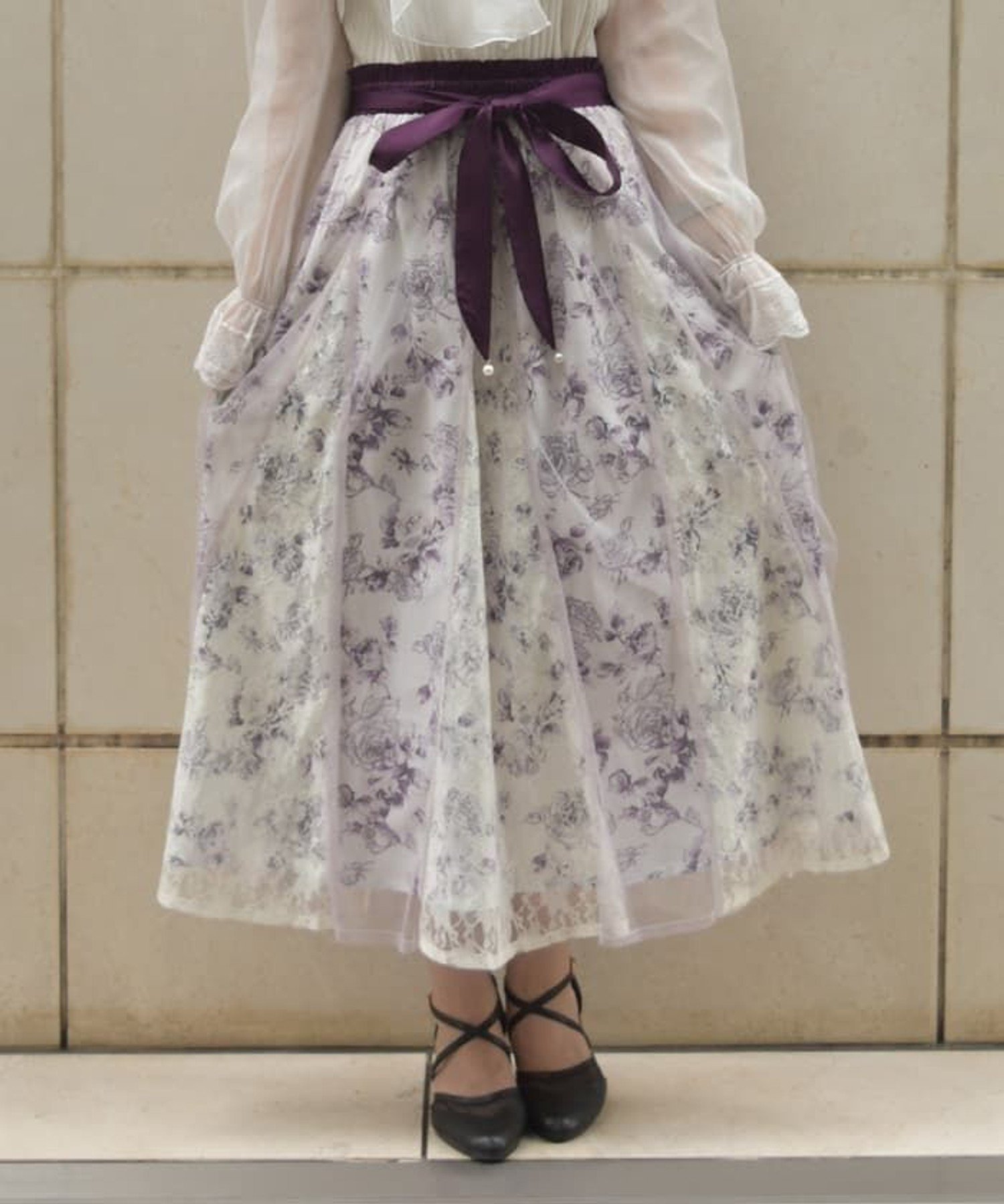 【アクシーズファム/axes femme】の薔薇柄チュール*レース重スカート インテリア・キッズ・メンズ・レディースファッション・服の通販 founy(ファニー) 　ファッション　Fashion　レディースファッション　WOMEN　スカート　Skirt　エレガント 上品　Elegant　チュール　Tulle　リボン　Ribbon　レース　Race　ラベンダー|ID: prp329100004500130 ipo3291000000031749865