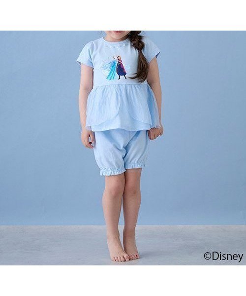 【その他のブランド/Other】の【Disney】ペプラムパジャマ インテリア・キッズ・メンズ・レディースファッション・服の通販 founy(ファニー) 　ファッション　Fashion　キッズファッション　Fashion for Kids　ショート　Short, Short Length　チュール　Tulip, Tulip Motif　パジャマ　Pajamas, Sleepwear　フリル　Frill, Ruffle　プリント　Print, Printed Pattern　ペプラム　Peplum, Flared Hem　ボトム　Bottoms, Lower Wear　ポケット　Pocket, Pocket Detail　リラックス　Relax, Relaxed Fit　旅行　Travel　ライト ブルー|ID: prp329100004500375 ipo3291000000032727572
