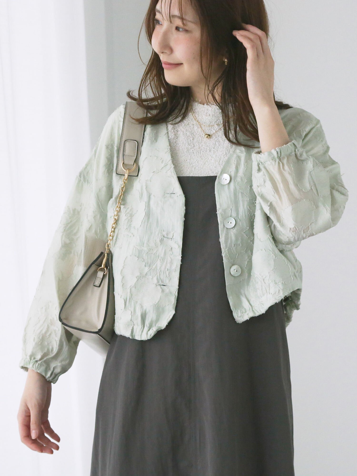 【テチチ/Te chichi】のシアージャカードYカラーブルゾン インテリア・キッズ・メンズ・レディースファッション・服の通販 founy(ファニー) 　ファッション　Fashion　レディースファッション　WOMEN　アウター　Coat Outerwear　ブルゾン　Blouson/Jackets　おすすめ　Recommend　シアー　Sheer　ジャカード　Jacquard　ドローコード　Draw Cord　フィット　Fit　ブルゾン　Blouson　ミント|ID: prp329100004500377 ipo3291000000031751938