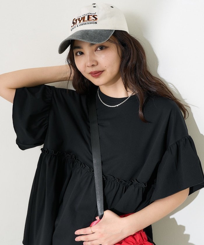 【フリークスストア/FREAK'S STORE】のUVカット/接触冷感/吸湿速乾/遮熱機能 multi functional 袖フリルショートスリーブTシャツ/機能性素材 切替Tシャツ 25SS インテリア・キッズ・メンズ・レディースファッション・服の通販 founy(ファニー) 　ファッション　Fashion　レディースファッション　Fashion for Women　トップス・カットソー　Cut & Sew Tops　シャツ・ブラウス・オフィスカジュアル　Elegant Blouses & Button-Ups　ロングTシャツ・Tシャツ　Longline T-Shirts & Tees　2025年　2025　2025春夏・S/S　Spring/Summer 2025 SS25　フェミニン　Feminine, Girly　切替　Switching, Contrast Panel　夏　Summer　S/S・春夏　SS, Spring/Summer, Warm Season　ブラック|ID: prp329100004501660 ipo3291000000033175647