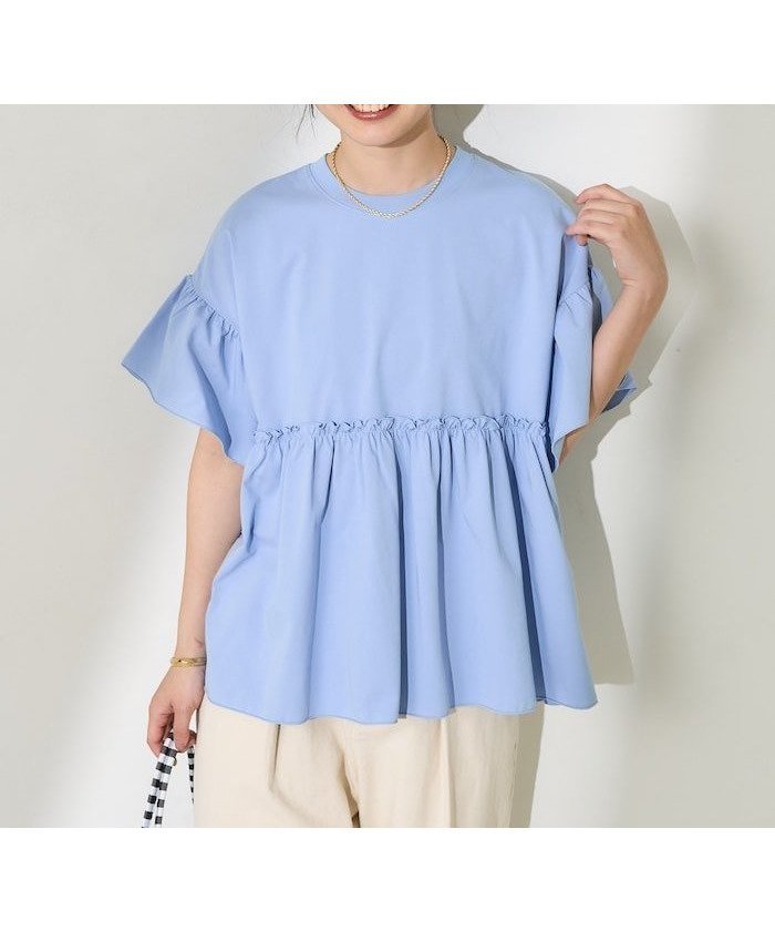 【フリークスストア/FREAK'S STORE】のUVカット/接触冷感/吸湿速乾/遮熱機能 multi functional 袖フリルショートスリーブTシャツ/機能性素材 切替Tシャツ 25SS インテリア・キッズ・メンズ・レディースファッション・服の通販 founy(ファニー) 　ファッション　Fashion　レディースファッション　Fashion for Women　トップス・カットソー　Cut & Sew Tops　シャツ・ブラウス・オフィスカジュアル　Elegant Blouses & Button-Ups　ロングTシャツ・Tシャツ　Longline T-Shirts & Tees　2025年　2025　2025春夏・S/S　Spring/Summer 2025 SS25　フェミニン　Feminine, Girly　切替　Switching, Contrast Panel　夏　Summer　S/S・春夏　SS, Spring/Summer, Warm Season　サックスブルー|ID: prp329100004501660 ipo3291000000033175650