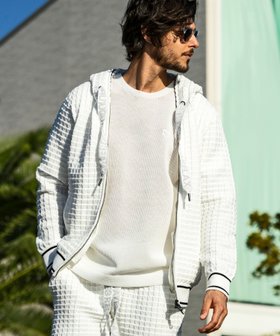 【シフォン/SHIFFON / MEN】の1PIU1UGUALE3 RELAX スクエアパターンニットフーディー 人気、トレンドファッション・服の通販 founy(ファニー) ファッション Fashion メンズファッション MEN ショーツ Shorts ショール Shawl スクエア Square スピンドル Spindle セットアップ Set Up タオル Towel 人気 Popularity フィット Fit ロング Long ワッフル Waffle 夏 Summer |ID:prp329100004501769