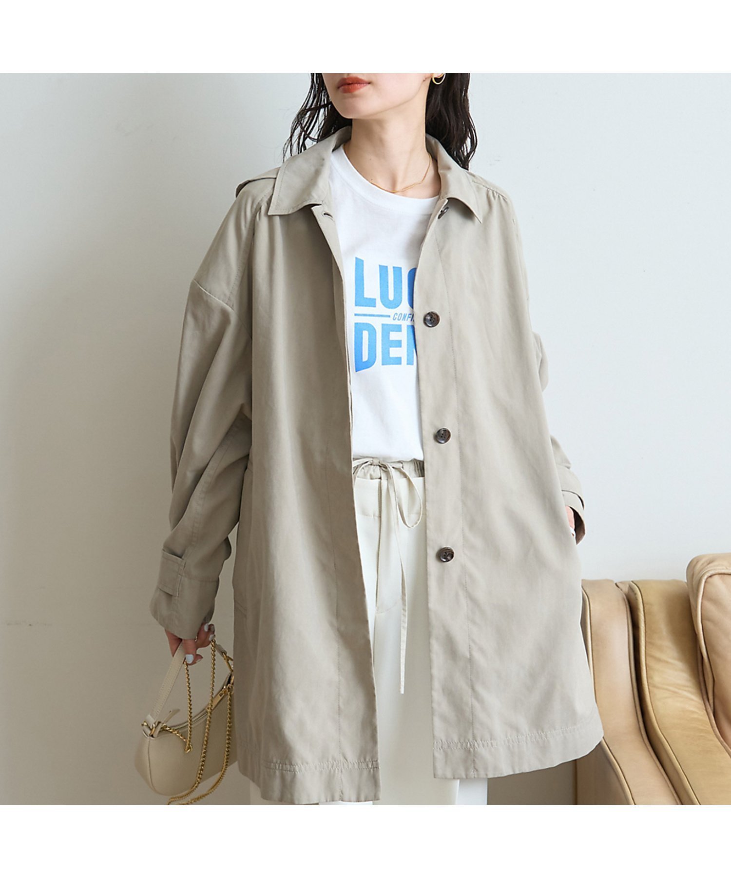 【ルージュヴィフラクレ/Rouge vif la cle】のピーチ加工ステンカラーハーフコート インテリア・キッズ・メンズ・レディースファッション・服の通販 founy(ファニー) 　ファッション　Fashion　レディースファッション　Fashion for Women　アウター　Coat / Outerwear Collection　コート・ロングコート・ピーコート　Long Coats, Peacoats & More　インナー　Innerwear　カットソー　Cut and Sewn Top　シルク　Silk, 100% Silk　シンプル　Simple, Minimal　ダウン　Down, Puffer　ピーチ　Peach, Soft Touch　エレガント 上品　Elegant　ビジネス 仕事 通勤　Business / Work / Commuting　グレージュ|ID: prp329100004501912 ipo3291000000032988453