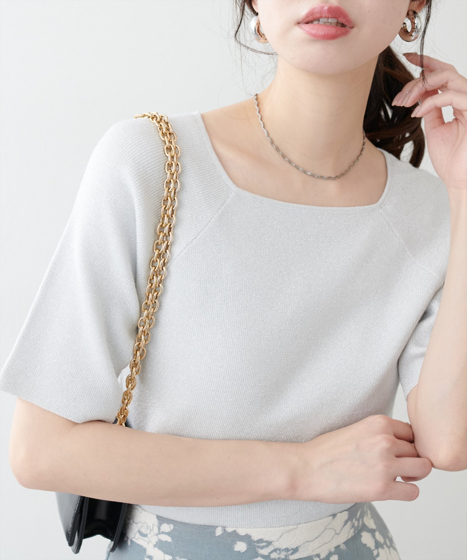【ナチュラルクチュール/natural couture】の【WEB限定】スクエアネックリブ半袖ニット インテリア・キッズ・メンズ・レディースファッション・服の通販 founy(ファニー) 　ファッション　Fashion　レディースファッション　WOMEN　トップス・カットソー　Tops/Tshirt　ニット　Knit Tops　2025年　2025　2025春夏・S/S　Ss,Spring/Summer,2025　おすすめ　Recommend　インナー　Inner　カーディガン　Cardigan　キャミワンピース　Cami Dress　シンプル　Simple　スクエア　Square　デニム　Denim　フレア　Flare　ポケット　Pocket　エレガント 上品　Elegant　半袖　Short Sleeve　オフホワイト|ID: prp329100004502330 ipo3291000000031960189