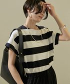 【サロン アダム エ ロペ/SALON adam et rope'】の【WEB限定】フレンチスリーブポンチTシャツ 太ボーダー/無地 ブラック系(02)|ID: prp329100004502902 ipo3291000000032625317