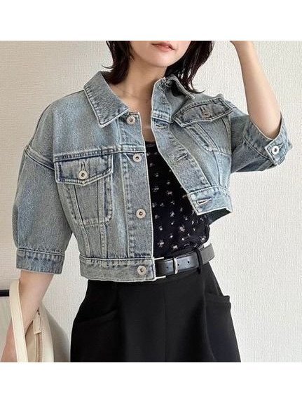 【リリーブラウン/Lily Brown】のショートデニムジャケット インテリア・キッズ・メンズ・レディースファッション・服の通販 founy(ファニー) 　ファッション　Fashion　レディースファッション　Ladies' Fashion Online　アウター　Coat Outerwear　ジャケット　Jackets　デニムジャケット　Denim Jackets　コンパクト　Compact　ジャケット　Jacket　スリーブ　Sleeve　セットアップ　Set Up　デニム　Denim　ドロップ　Drop　フォルム　Form　ブリーチ　Bleach　プリント　Print　レース　Race　今季　This Season　LBLU[081]|ID: prp329100004503062 ipo3291000000032682921
