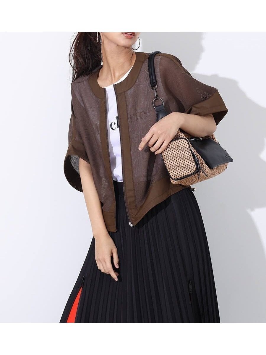 【ヴァン/Vin】の布帛×メッシュジップブルゾン インテリア・キッズ・メンズ・レディースファッション・服の通販 founy(ファニー) 　ファッション　Fashion　レディースファッション　WOMEN　アウター　Coat Outerwear　ブルゾン　Blouson/Jackets　スマート　Smart　フォルム　Form　エレガント 上品　Elegant　ダークブラウン|ID: prp329100004503653 ipo3291000000031783318