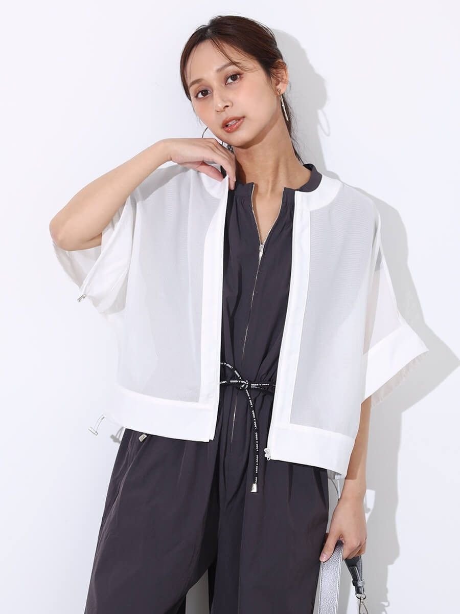 【ヴァン/Vin】の布帛×メッシュジップブルゾン インテリア・キッズ・メンズ・レディースファッション・服の通販 founy(ファニー) 　ファッション　Fashion　レディースファッション　WOMEN　アウター　Coat Outerwear　ブルゾン　Blouson/Jackets　スマート　Smart　フォルム　Form　エレガント 上品　Elegant　オフホワイト|ID: prp329100004503653 ipo3291000000031783319