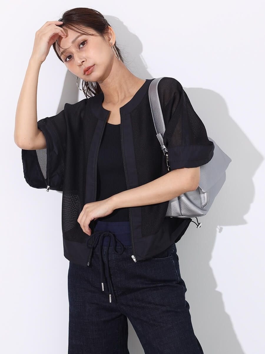 【ヴァン/Vin】の布帛×メッシュジップブルゾン インテリア・キッズ・メンズ・レディースファッション・服の通販 founy(ファニー) 　ファッション　Fashion　レディースファッション　WOMEN　アウター　Coat Outerwear　ブルゾン　Blouson/Jackets　スマート　Smart　フォルム　Form　エレガント 上品　Elegant　ブラック|ID: prp329100004503653 ipo3291000000031783321