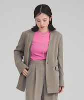 【デミルクス ビームス/Demi-Luxe BEAMS】のノーカラー フィブリル ジャケット 人気、トレンドファッション・服の通販 founy(ファニー) ファッション Fashion レディースファッション WOMEN アウター Coat Outerwear ジャケット Jackets おすすめ Recommend シンプル Simple ジャケット Jacket ストライプ Stripe セットアップ Set Up ダウン Down デニム Denim フラップ Flap フロント Front ポケット Pocket ワイド Wide |ID:prp329100004503657