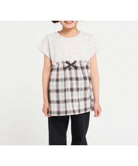 【コムサイズム/COMME CA ISM / KIDS】のワッシャーチェック使い デザインTシャツ 人気、トレンドファッション・服の通販 founy(ファニー) ファッション Fashion キッズファッション KIDS おすすめ Recommend スリーブ Sleeve チェック Check フレンチ French リボン Ribbon 吸水 Water Absorption 無地 Plain Color |ID:prp329100004504027