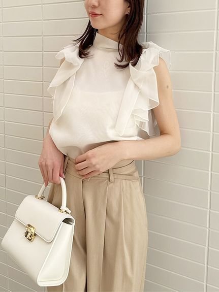 【スナイデル/SNIDEL】のリボンスリーブオーガンシースルーブラウス 人気、トレンドファッション・服の通販 founy(ファニー) 　ファッション　Fashion　レディースファッション　WOMEN　トップス・カットソー　Tops/Tshirt　シャツ/ブラウス　Shirts/Blouses　オーガンジー　Organdy　スタンド　Stand　スリーブ　Sleeve　バランス　Balance　フェミニン　Feminine　フォーマル　Formal　フリル　Frills　プリント　Print　リボン　Ribbon　リュクス　Luxe　無地　Plain Color　 other-1|ID: prp329100004504129 ipo3291000000031979688