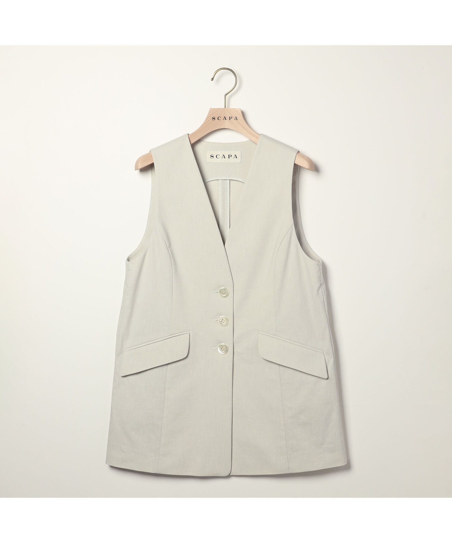 【スキャパ/SCAPA】のストレッチコットンベスト インテリア・キッズ・メンズ・レディースファッション・服の通販 founy(ファニー) 　ファッション　Fashion　レディースファッション　WOMEN　アウター　Coat Outerwear　トップス・カットソー　Tops/Tshirt　ベスト/ジレ　Gilets/Vests　インナー　Inner　エレガント 上品　Elegant　ストレッチ　Stretch　フラップ　Flap　フロント　Front　ベスト　Vest　ポケット　Pocket　マニッシュ　Mannish　ロング　Long　グレー|ID: prp329100004505340 ipo3291000000031797775