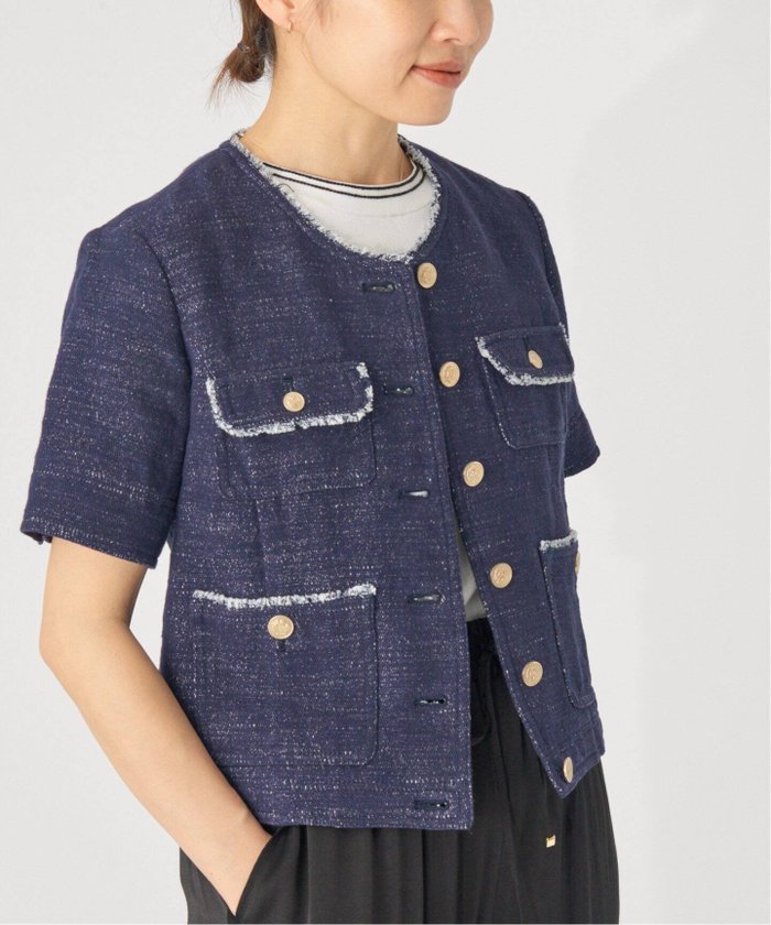 【イエナ/IENA】のデニムライクツイードヘリテージジャケット インテリア・キッズ・メンズ・レディースファッション・服の通販 founy(ファニー) https://founy.com/ ファッション Fashion レディースファッション WOMEN アウター Coat Outerwear ジャケット Jackets 2025年 2025 2025春夏・S/S Ss,Spring/Summer,2025 クラシック Classic シンプル Simple ツイード Tweed デニム Denim パッチ Patch フリンジ Fringe ポケット Pocket 半袖 Short Sleeve |ID: prp329100004505344 ipo3291000000031797799
