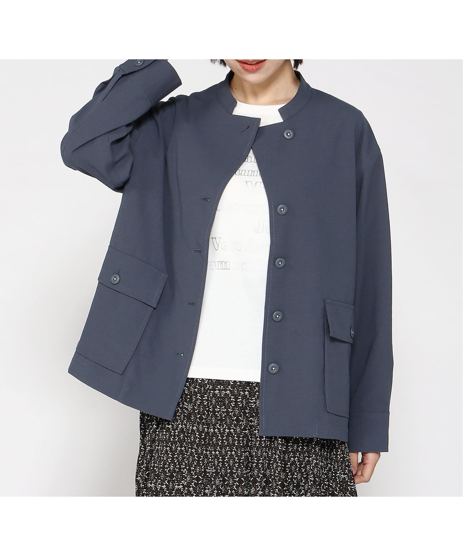 【クロコダイル/CROCODILE】のリネンライク ミリタリー風 ジャケット インテリア・キッズ・メンズ・レディースファッション・服の通販 founy(ファニー) 　ファッション　Fashion　レディースファッション　WOMEN　アウター　Coat Outerwear　ジャケット　Jackets　ジャケット　Jacket　ミリタリー　Military　リネン　Linen　ネイビー|ID: prp329100004505350 ipo3291000000031797840