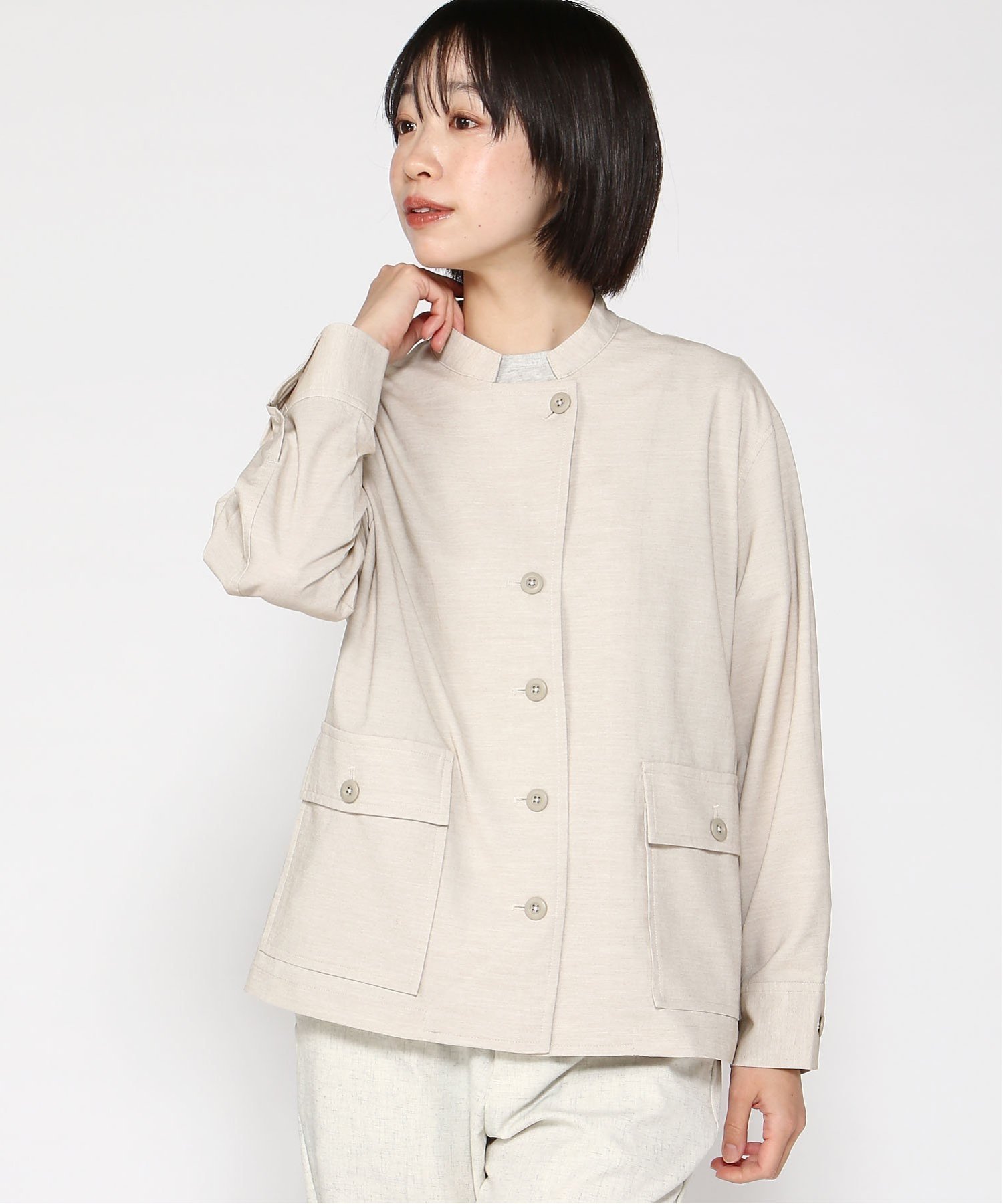 【クロコダイル/CROCODILE】のリネンライク ミリタリー風 ジャケット インテリア・キッズ・メンズ・レディースファッション・服の通販 founy(ファニー) 　ファッション　Fashion　レディースファッション　WOMEN　アウター　Coat Outerwear　ジャケット　Jackets　ジャケット　Jacket　ミリタリー　Military　リネン　Linen　ベージュ|ID: prp329100004505350 ipo3291000000031797841