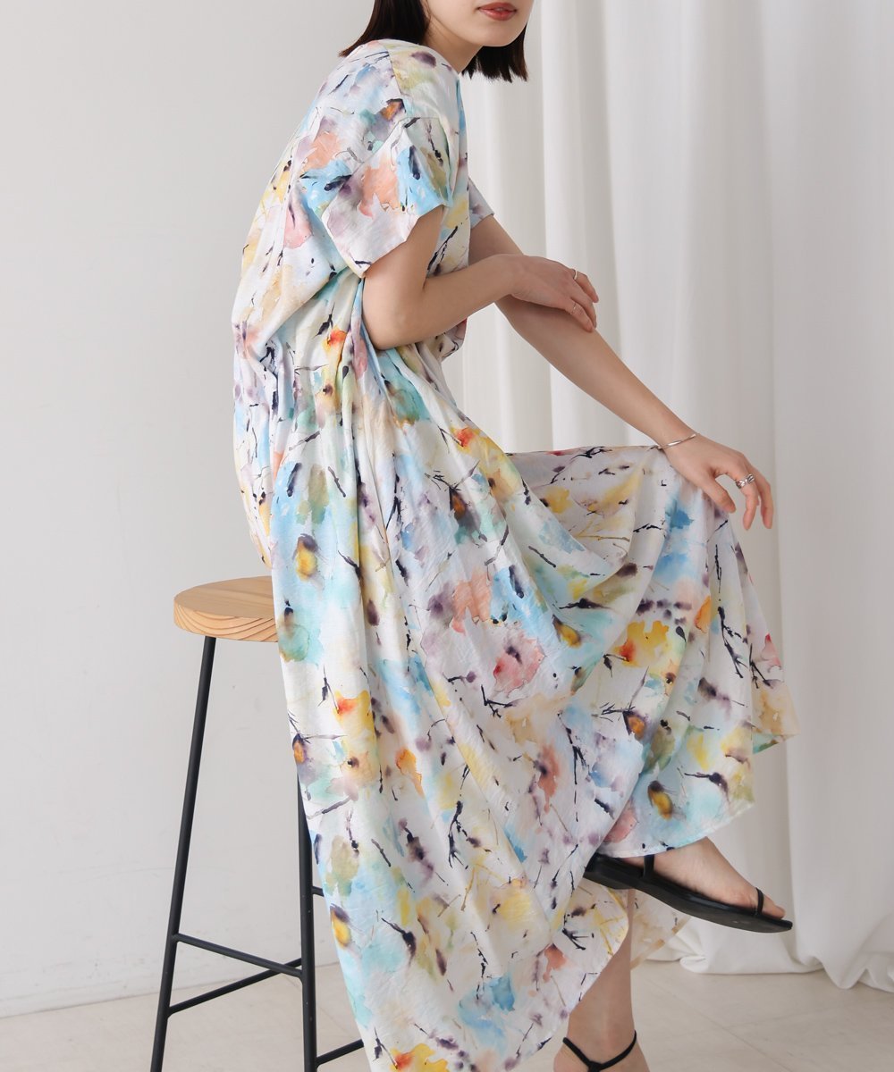 【バブ ブージュルード/Bab Bou Jeloud】のブレンドフラワードロストワンピース インテリア・キッズ・メンズ・レディースファッション・服の通販 founy(ファニー) 　ファッション　Fashion　レディースファッション　WOMEN　ワンピース　Dress　ジャケット　Jacket　プリント　Print　再入荷　Restock/Back In Stock/Re Arrival　BLUE|ID: prp329100004507157 ipo3291000000031881161