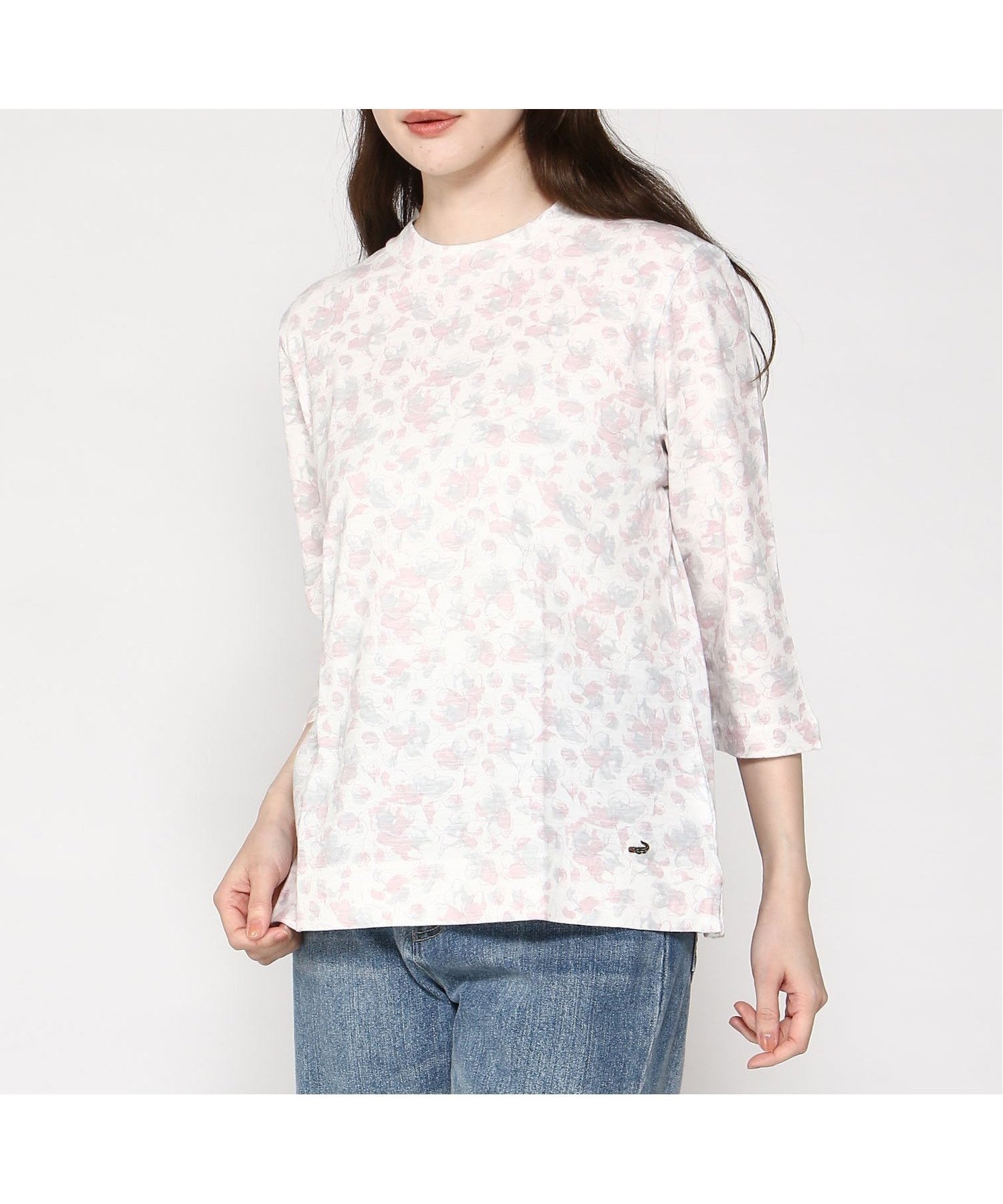 【クロコダイル/CROCODILE】の花柄 ハイネック 七分袖カットソー インテリア・キッズ・メンズ・レディースファッション・服の通販 founy(ファニー) 　ファッション　Fashion　レディースファッション　WOMEN　トップス・カットソー　Tops/Tshirt　カットソー　Cut and Sewn　花柄・フラワープリント・モチーフ　Flower Patterns　イエロー　Yellow　インナー　Inner　カットソー　Cut And Sew　ハイネック　High Neck　パープル　Purple　プリント　Print　春　Spring　パープル|ID: prp329100004507273 ipo3291000000031944141