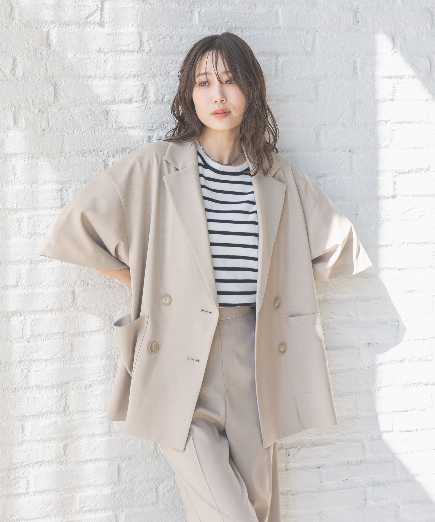 【グローバルワーク/GLOBAL WORK】のお手入れラクラクSET UPジャケット/290003 インテリア・キッズ・メンズ・レディースファッション・服の通販 founy(ファニー) 　ファッション　Fashion　レディースファッション　WOMEN　アウター　Coat Outerwear　ジャケット　Jackets　ジャケット　Jacket　ストレッチ　Stretch　ストレート　Straight　セットアップ　Set Up　リラックス　Relax　ワイド　Wide　半袖　Short Sleeve　夏　Summer　羽織　Haori　ライトベージュ51|ID: prp329100004507555 ipo3291000000031817151