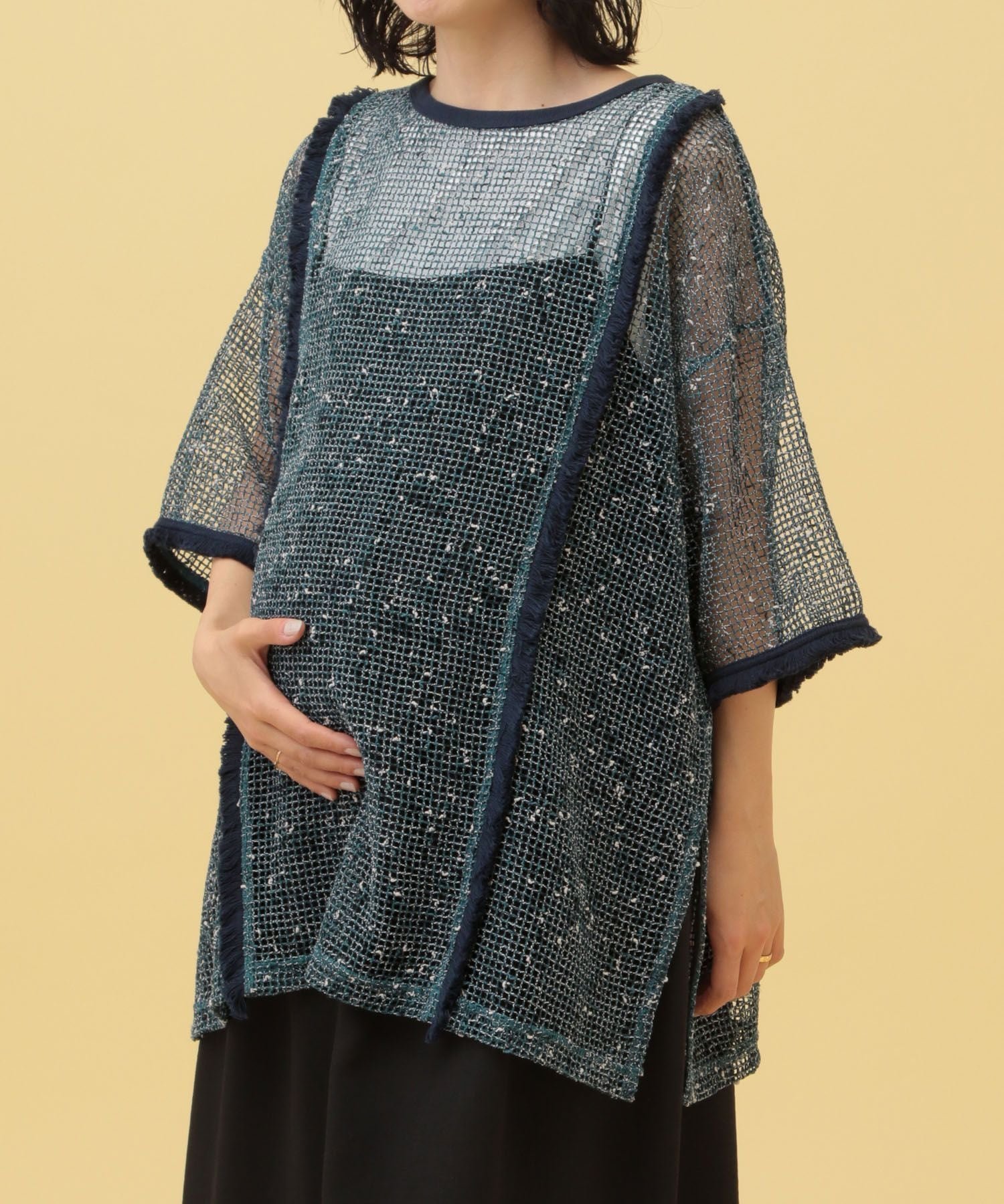 【その他のブランド/Other】の【産前・産後対応】マタニティ/メッシュフリンジ5分袖プルオーバー インテリア・キッズ・メンズ・レディースファッション・服の通販 founy(ファニー) 　ファッション　Fashion　キッズファッション　KIDS Children’s Clothing　トップス・カットソー　Tops/Tees/Kids　トレンド　Trend　メッシュ　Mesh　夏　Summer　ブルー85|ID: prp329100004508399 ipo3291000000032471406