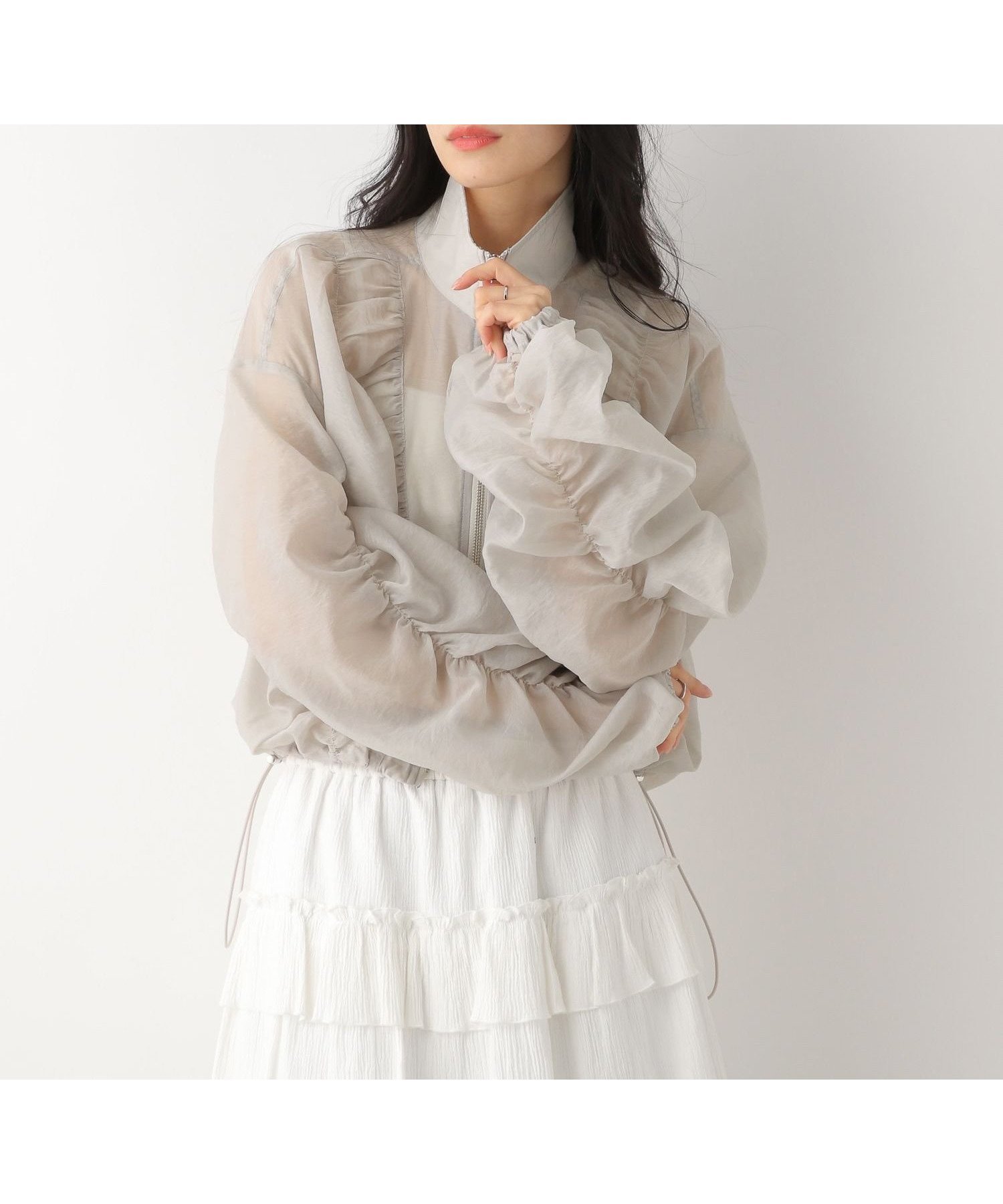 【ヘザー/Heather】のシャーリングシアーブルゾン インテリア・キッズ・メンズ・レディースファッション・服の通販 founy(ファニー) 　ファッション　Fashion　レディースファッション　WOMEN　アウター　Coat Outerwear　ブルゾン　Blouson/Jackets　インナー　Inner　ギャザー　Gather　シャーリング　Shirring　ダブル　Double　ブルゾン　Blouson　今季　This Season　羽織　Haori　グレー|ID: prp329100004508893 ipo3291000000031832008
