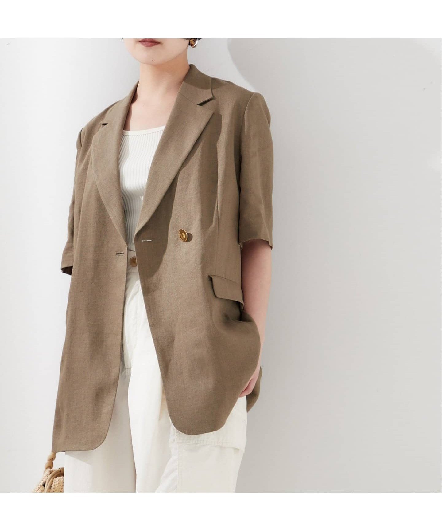 【ジャーナルスタンダード レサージュ/journal standard L'essage】の《追加》リネンハーフスリーブジャケット インテリア・キッズ・メンズ・レディースファッション・服の通販 founy(ファニー) 　ファッション　Fashion　レディースファッション　WOMEN　アウター　Coat Outerwear　ジャケット　Jackets　2025年　2025　2025春夏・S/S　Ss,Spring/Summer,2025　カーキ|ID: prp329100004508923 ipo3291000000032285452
