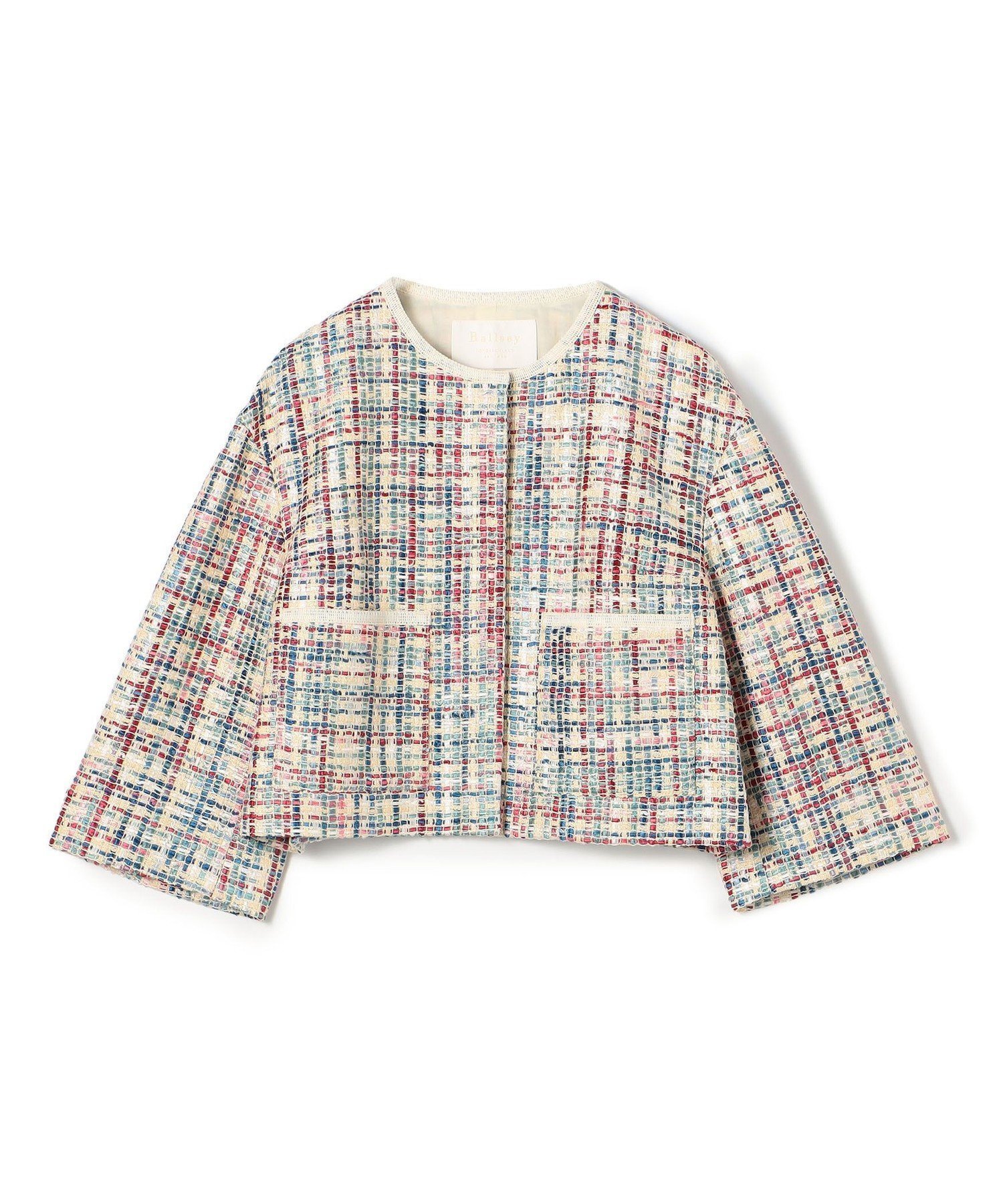 【トゥモローランド/TOMORROWLAND】のモザイクツイード ショートクルージャケット インテリア・キッズ・メンズ・レディースファッション・服の通販 founy(ファニー) 　ファッション　Fashion　レディースファッション　WOMEN　アウター　Coat Outerwear　ジャケット　Jackets　おすすめ　Recommend　インド　India　エレガント 上品　Elegant　カーディガン　Cardigan　ショート　Short　ジャケット　Jacket　スリーブ　Sleeve　ツイード　Tweed　デニム　Denim　ポケット　Pocket　モザイク　Mosaic　ランダム　Random　64 ブルー系|ID: prp329100004508934 ipo3291000000032144233
