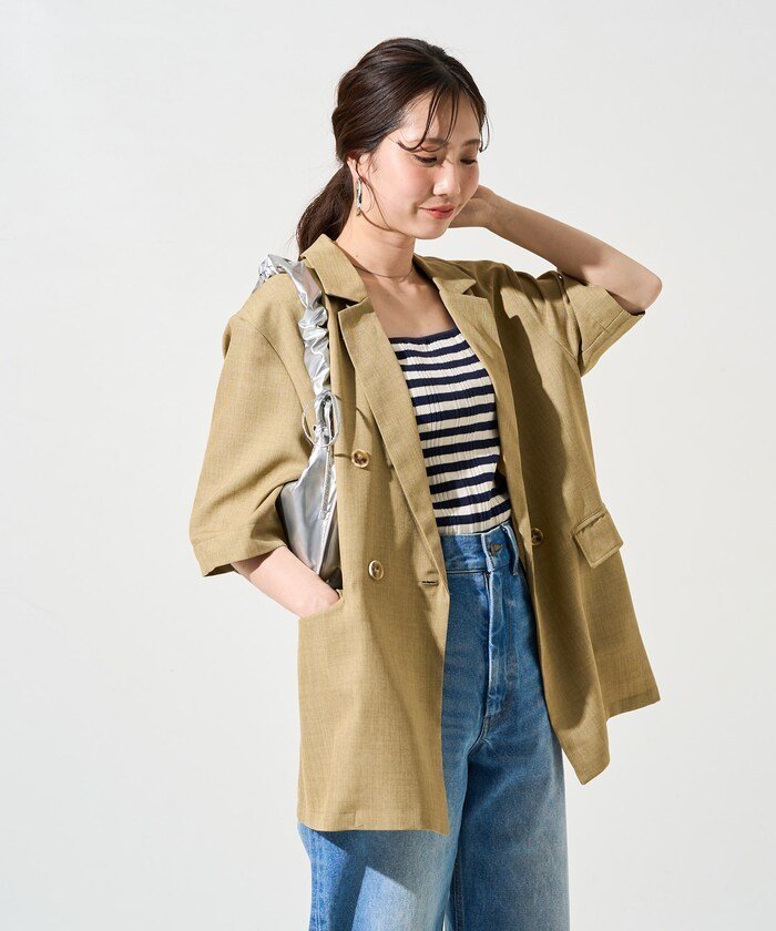 【フリークスストア/FREAK'S STORE】の麻調 ダブルテーラード 半袖 ジャケット【限定展開】 インテリア・キッズ・メンズ・レディースファッション・服の通販 founy(ファニー) 　ファッション　Fashion　レディースファッション　WOMEN　アウター　Coat Outerwear　ジャケット　Jackets　2025年　2025　2025春夏・S/S　Ss,Spring/Summer,2025　ジャケット　Jacket　ダブル　Double　ビッグ　Big　マニッシュ　Mannish　リネン　Linen　半袖　Short Sleeve　夏　Summer　S/S・春夏　Ss・Spring/Summer　ベージュ|ID: prp329100004509002 ipo3291000000031832715