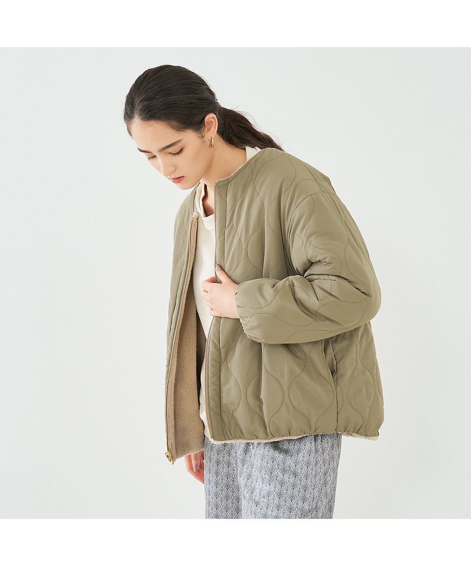 【コレックス/collex】の【一部WEB限定カラー】タフタ*ボア リバーシブル中綿ブルゾン インテリア・キッズ・メンズ・レディースファッション・服の通販 founy(ファニー) 　ファッション　Fashion　レディースファッション　WOMEN　アウター　Coat Outerwear　ブルゾン　Blouson/Jackets　インナー　Inner　キルティング　Quilting　タフタ　Taffeta　タートルネック　Turtleneck　バランス　Balance　ブルゾン　Blouson　ボトム　Bottom　リバーシブル　Reversible　ロング　Long　ワイド　Wide　防寒　Cold Protection　カーキ|ID: prp329100004509013 ipo3291000000031832824