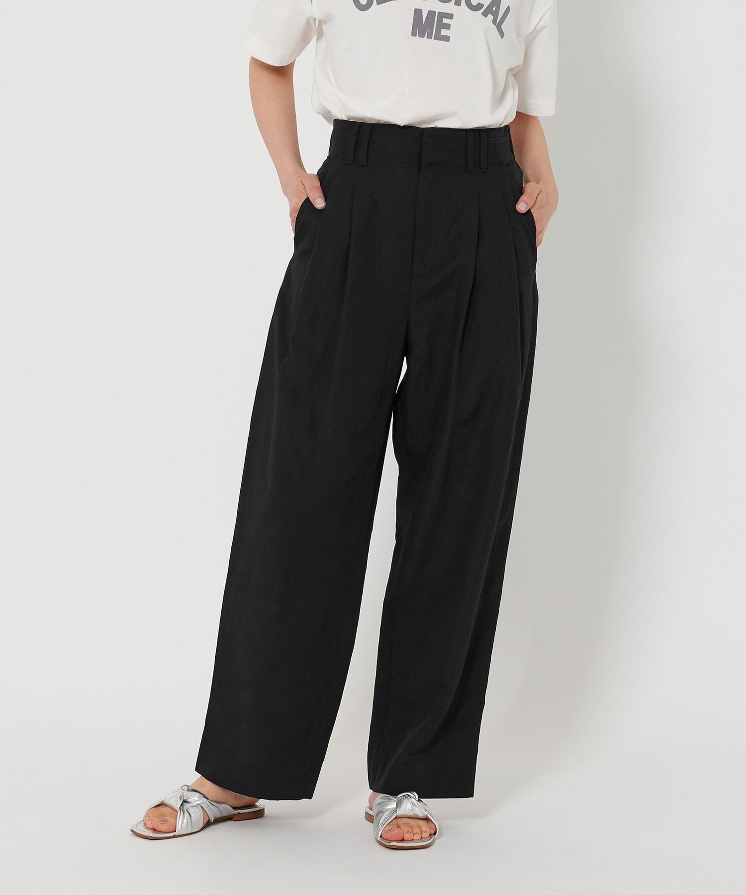 【ビューティ&ユース ユナイテッドアローズ/BEAUTY&YOUTH / UNITED ARROWS】のポリエステルブレンド バックゴム タックワイドパンツ インテリア・キッズ・メンズ・レディースファッション・服の通販 founy(ファニー) 　ファッション　Fashion　レディースファッション　WOMEN　パンツ　Pants　バッグ　Bag　コンパクト　Compact　サンダル　Sandals　スニーカー　Sneakers　フラット　Flat　フロント　Front　ループ　Loop　ワイド　Wide　エレガント 上品　Elegant　人気　Popularity　洗える　Washable　BLACK|ID: prp329100004509544 ipo3291000000031971250
