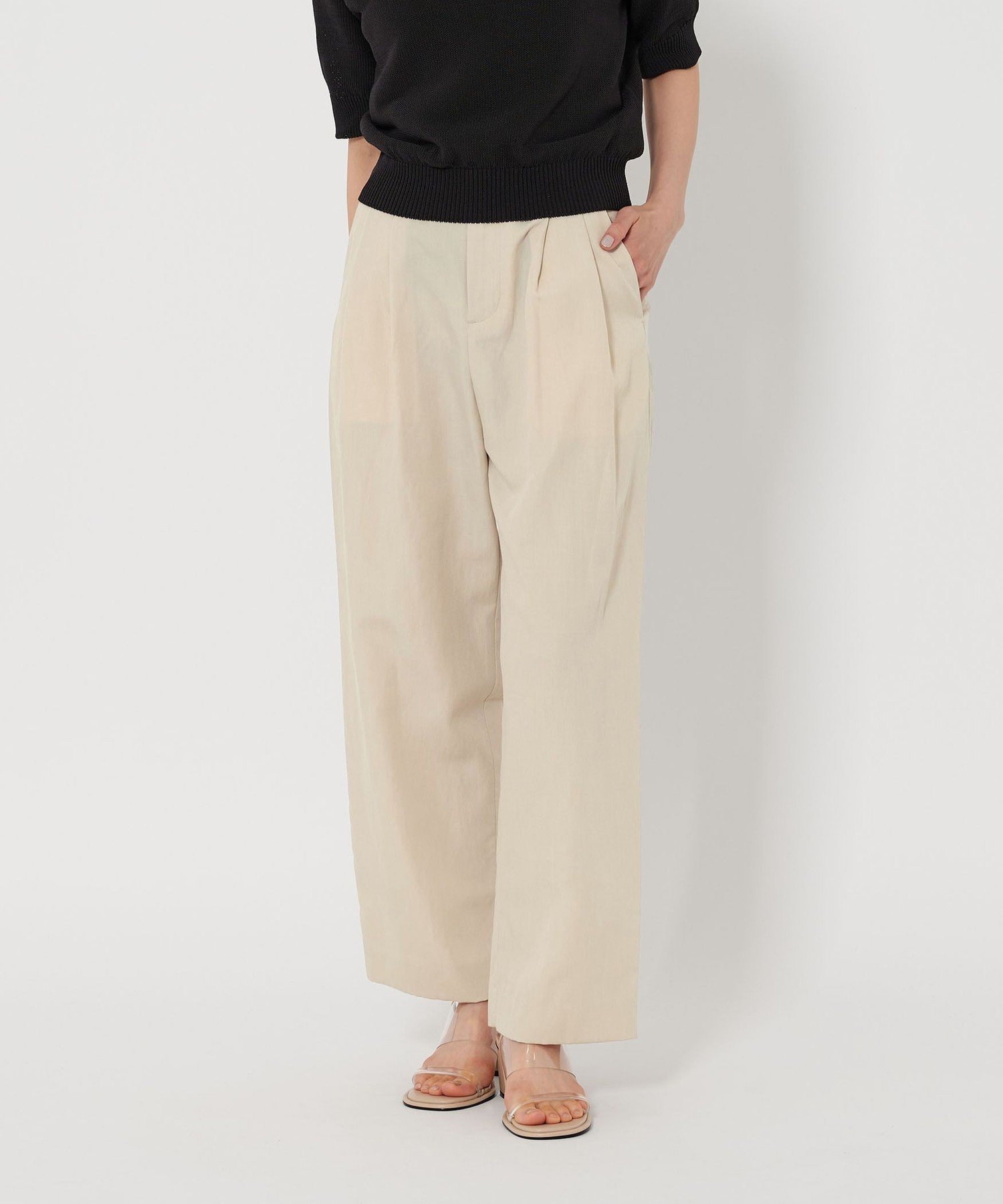 【ビューティ&ユース ユナイテッドアローズ/BEAUTY&YOUTH / UNITED ARROWS】のポリエステルブレンド バックゴム タックワイドパンツ インテリア・キッズ・メンズ・レディースファッション・服の通販 founy(ファニー) 　ファッション　Fashion　レディースファッション　WOMEN　パンツ　Pants　バッグ　Bag　コンパクト　Compact　サンダル　Sandals　スニーカー　Sneakers　フラット　Flat　フロント　Front　ループ　Loop　ワイド　Wide　エレガント 上品　Elegant　人気　Popularity　洗える　Washable　NATURAL|ID: prp329100004509544 ipo3291000000031971255