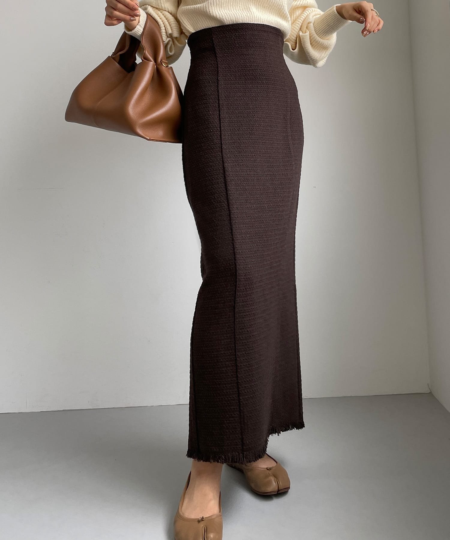 【ジュノア/JUNOAH】のLouere ツイードペンシルスカート インテリア・キッズ・メンズ・レディースファッション・服の通販 founy(ファニー) 　ファッション　Fashion　レディースファッション　WOMEN　スカート　Skirt　ブラウン|ID: prp329100004510134 ipo3291000000031996576