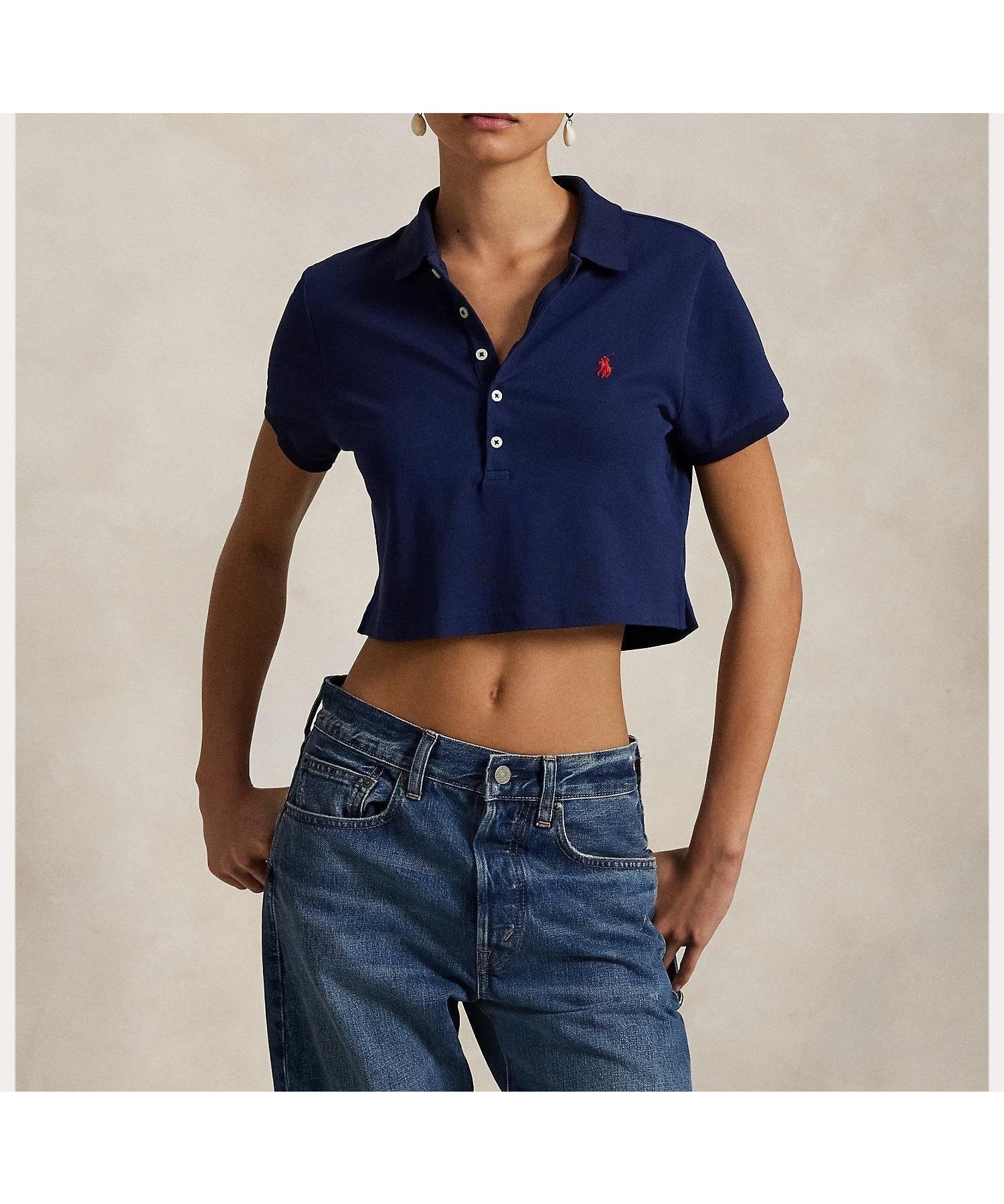 【ラルフローレン/RALPH LAUREN】のストレッチ ピケ クロップド ポロシャツ インテリア・キッズ・メンズ・レディースファッション・服の通販 founy(ファニー) 　ファッション　Fashion　レディースファッション　WOMEN　トップス・カットソー　Tops/Tshirt　シャツ/ブラウス　Shirts/Blouses　ポロシャツ　Polo Shirts　クラシック　Classic　クロップド　Cropped　ストレッチ　Stretch　ストレート　Straight　スリット　Slit　フィット　Fit　ポロシャツ　Polo Shirt　モダン　Modern　半袖　Short Sleeve　410ネイビー|ID: prp329100004510224 ipo3291000000031906141