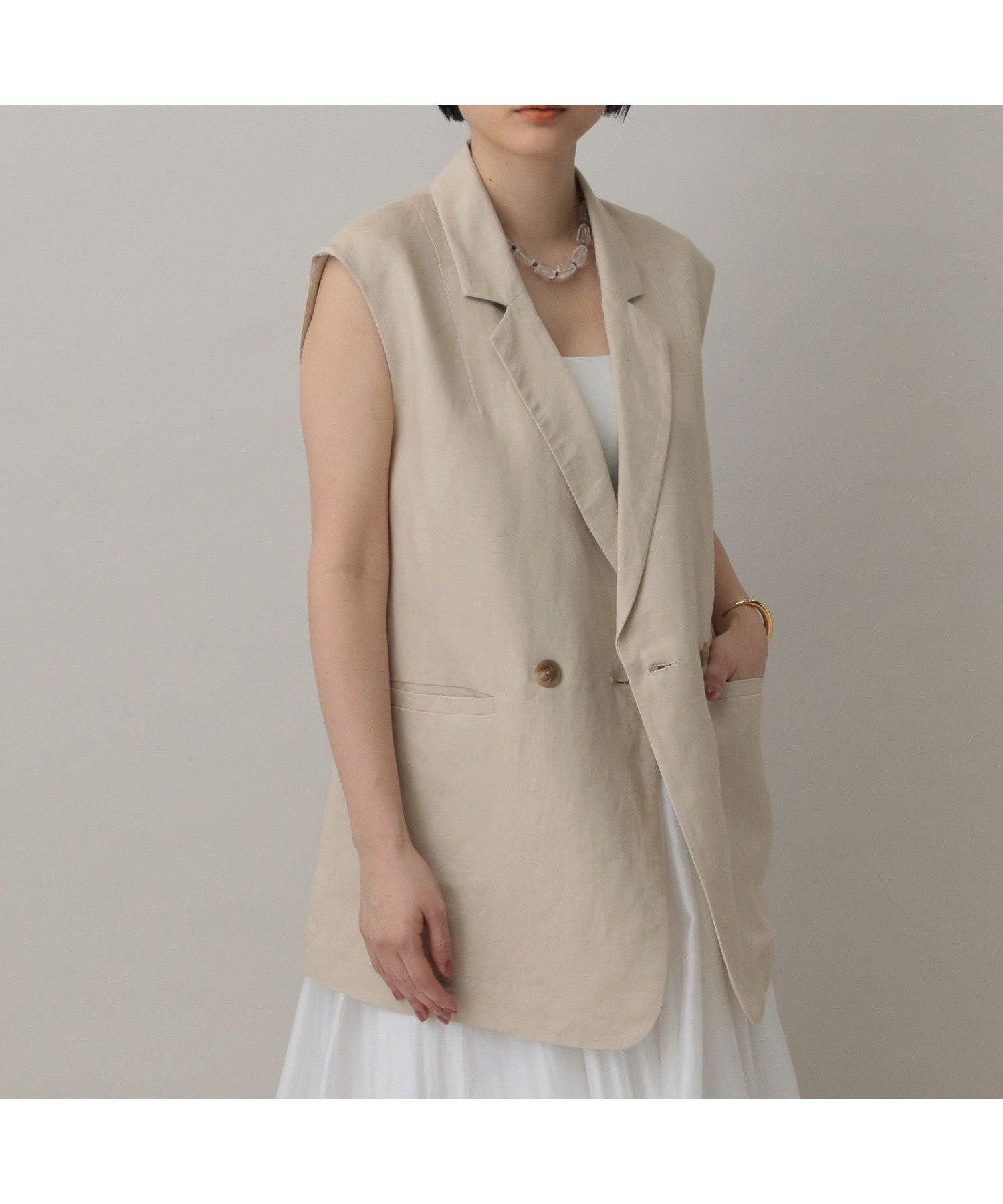 【その他のブランド/Other】のレーヨンリネンベスト インテリア・キッズ・メンズ・レディースファッション・服の通販 founy(ファニー) 　ファッション　Fashion　レディースファッション　WOMEN　アウター　Coat Outerwear　トップス・カットソー　Tops/Tshirt　ベスト/ジレ　Gilets/Vests　セットアップ　Set Up　ダブル　Double　ベスト　Vest　ミックス　Mix　リネン　Linen　夏　Summer　ライトベージュ51|ID: prp329100004510840 ipo3291000000031860281