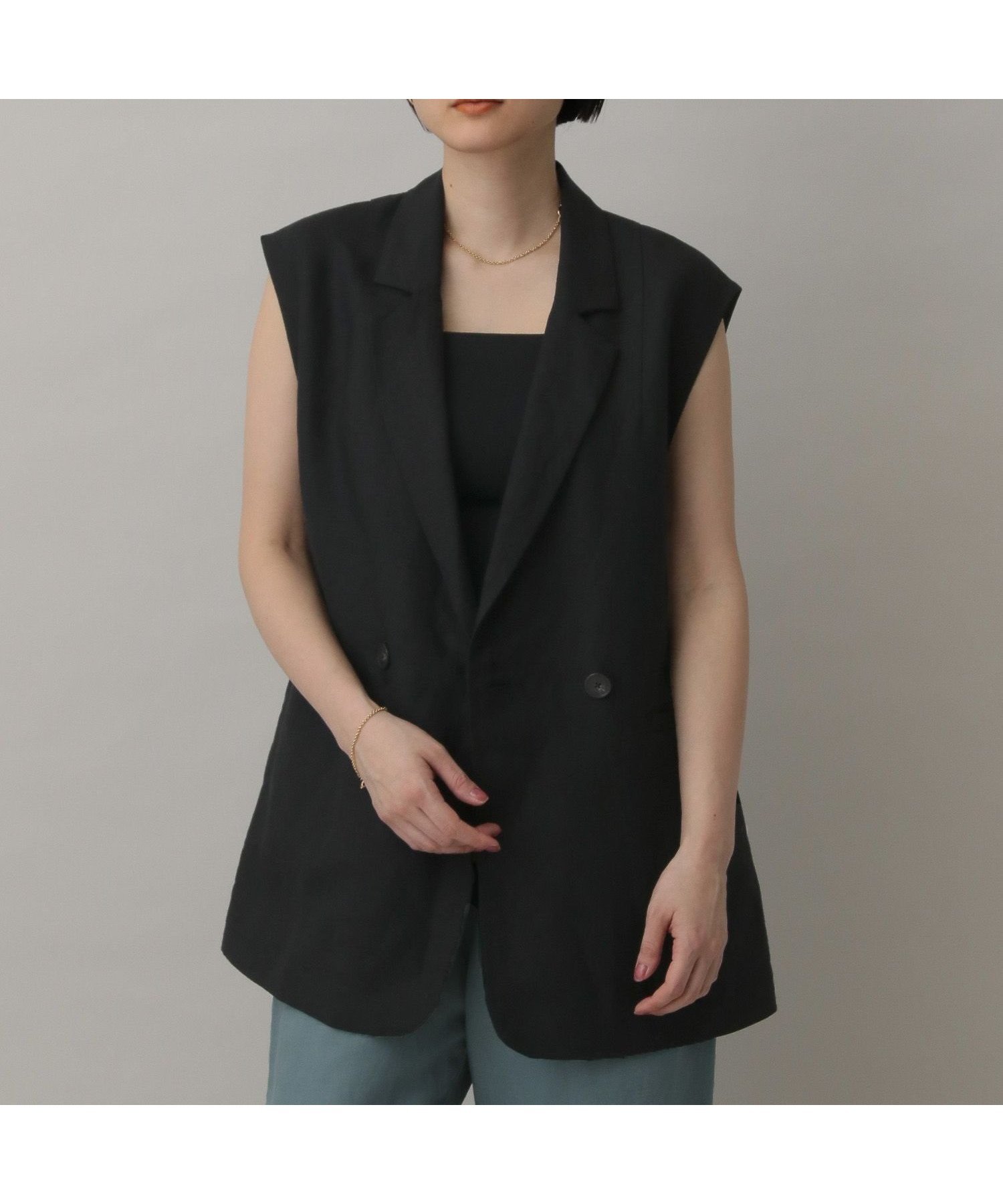 【その他のブランド/Other】のレーヨンリネンベスト インテリア・キッズ・メンズ・レディースファッション・服の通販 founy(ファニー) 　ファッション　Fashion　レディースファッション　WOMEN　アウター　Coat Outerwear　トップス・カットソー　Tops/Tshirt　ベスト/ジレ　Gilets/Vests　セットアップ　Set Up　ダブル　Double　ベスト　Vest　ミックス　Mix　リネン　Linen　夏　Summer　ブラック09|ID: prp329100004510840 ipo3291000000031860283