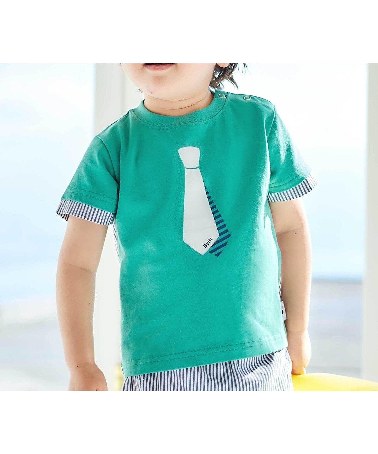 【その他のブランド/Other】のネクタイプリントブロード切替半袖Tシャツ(80~90cm) インテリア・キッズ・メンズ・レディースファッション・服の通販 founy(ファニー) 　ファッション　Fashion　キッズファッション　KIDS　おすすめ　Recommend　ストライプ　Stripe　ハーフ　Half　フォーマル　Formal　ブロード　Broad　プリント　Print　切替　Switching　半袖　Short Sleeve　グリーン|ID: prp329100004511763 ipo3291000000031869772