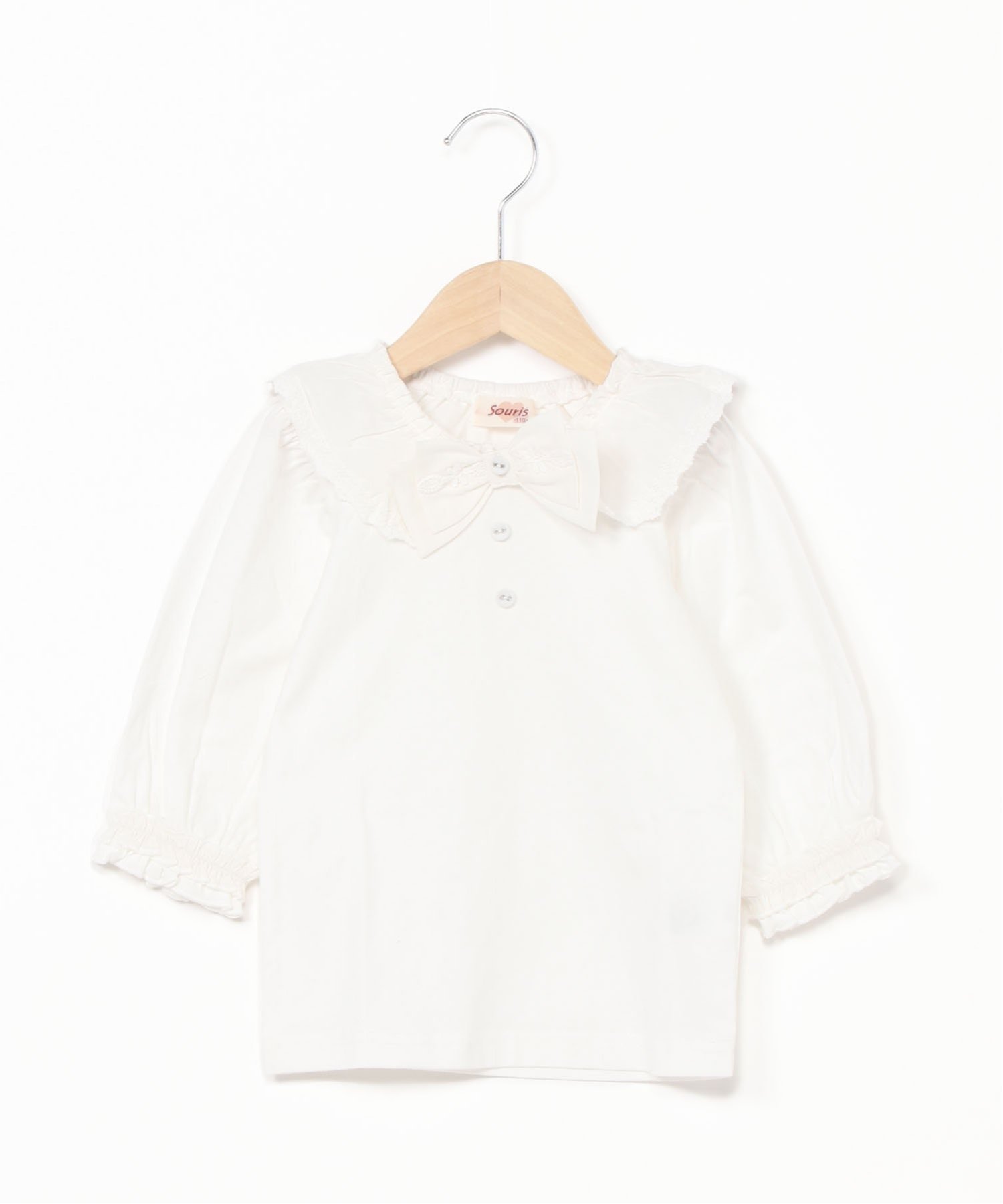 【スーリー/Souris / KIDS】のリボンTシャツ インテリア・キッズ・メンズ・レディースファッション・服の通販 founy(ファニー) 　ファッション　Fashion　キッズファッション　KIDS　スリーブ　Sleeve　センター　Center　リボン　Ribbon　ロング　Long　エレガント 上品　Elegant　オフシロ|ID: prp329100004511843 ipo3291000000031870424