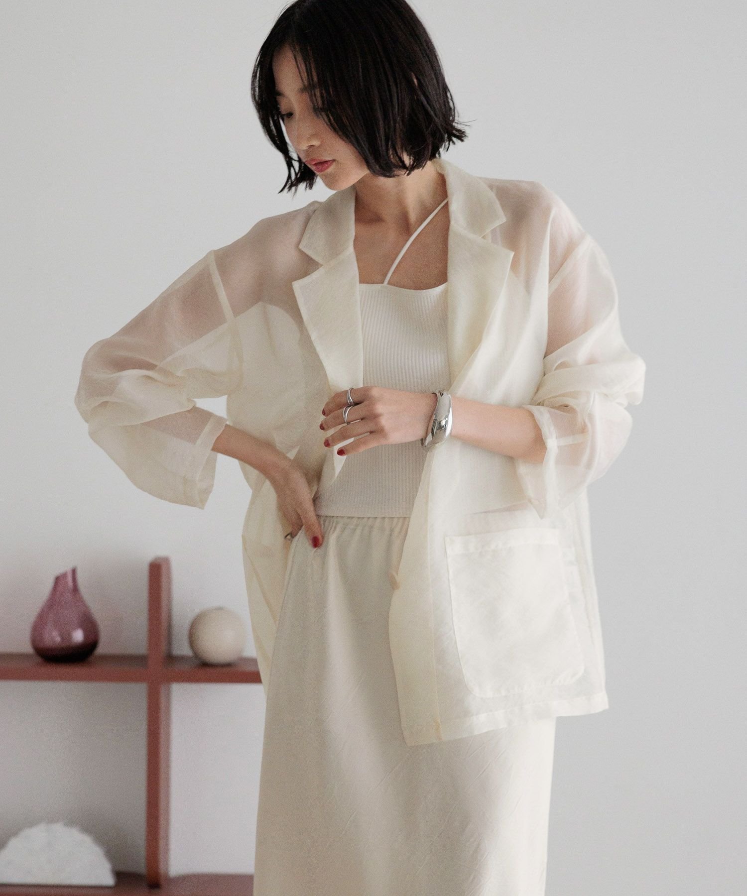 【ローリーズファーム/LOWRYS FARM】のシアージャケットLS インテリア・キッズ・メンズ・レディースファッション・服の通販 founy(ファニー) 　ファッション　Fashion　レディースファッション　Ladies' Fashion Online　アウター　Coat Outerwear　ジャケット　Jackets　シアー　Sheer　ジャケット　Jacket　ダブル　Double　テーラード　Tailored　エレガント 上品　Elegant　夏　Summer　アイボリー|ID: prp329100004512131 ipo3291000000032609796