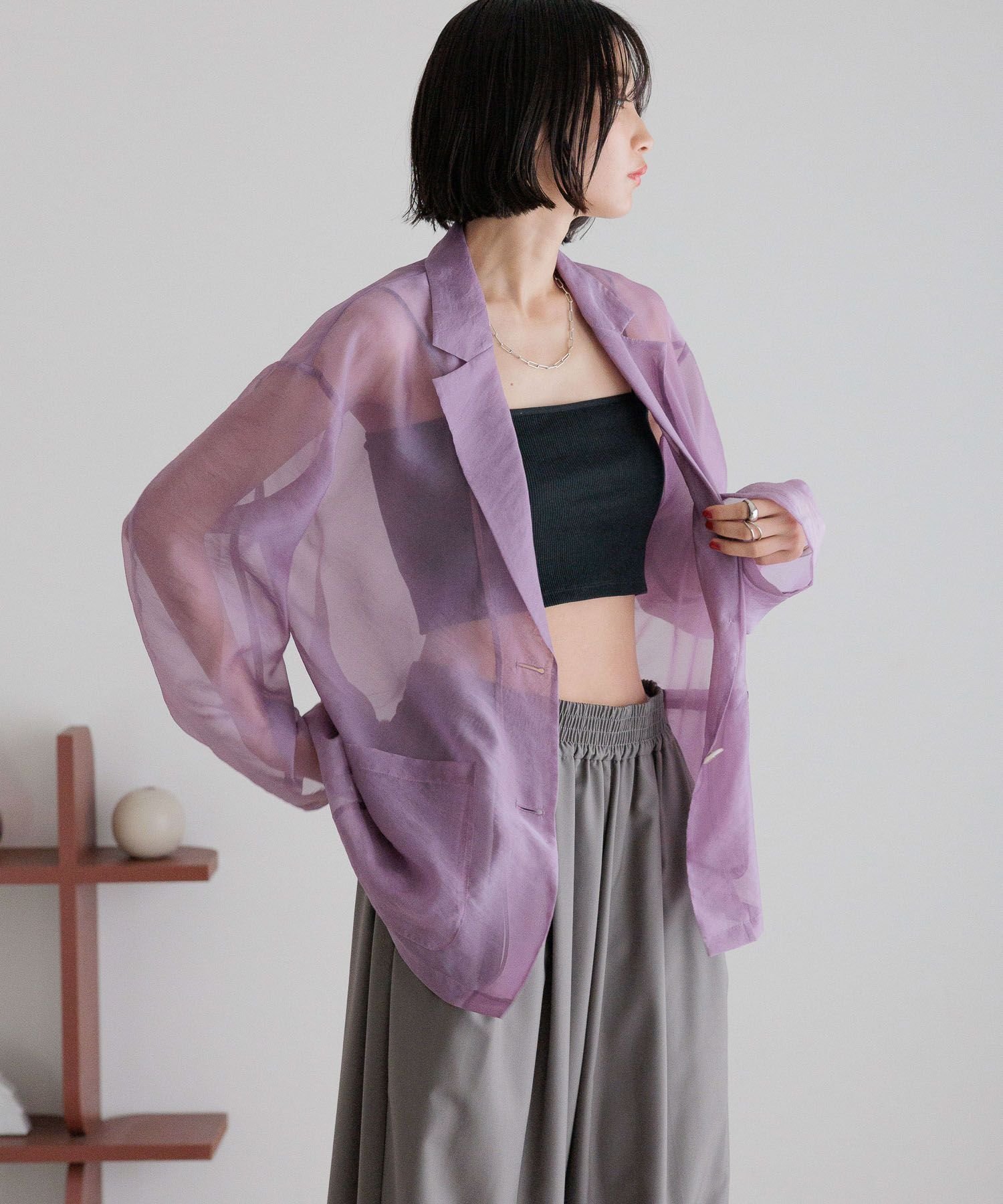 【ローリーズファーム/LOWRYS FARM】のシアージャケットLS インテリア・キッズ・メンズ・レディースファッション・服の通販 founy(ファニー) 　ファッション　Fashion　レディースファッション　Ladies' Fashion Online　アウター　Coat Outerwear　ジャケット　Jackets　シアー　Sheer　ジャケット　Jacket　ダブル　Double　テーラード　Tailored　エレガント 上品　Elegant　夏　Summer　パープル|ID: prp329100004512131 ipo3291000000032609798