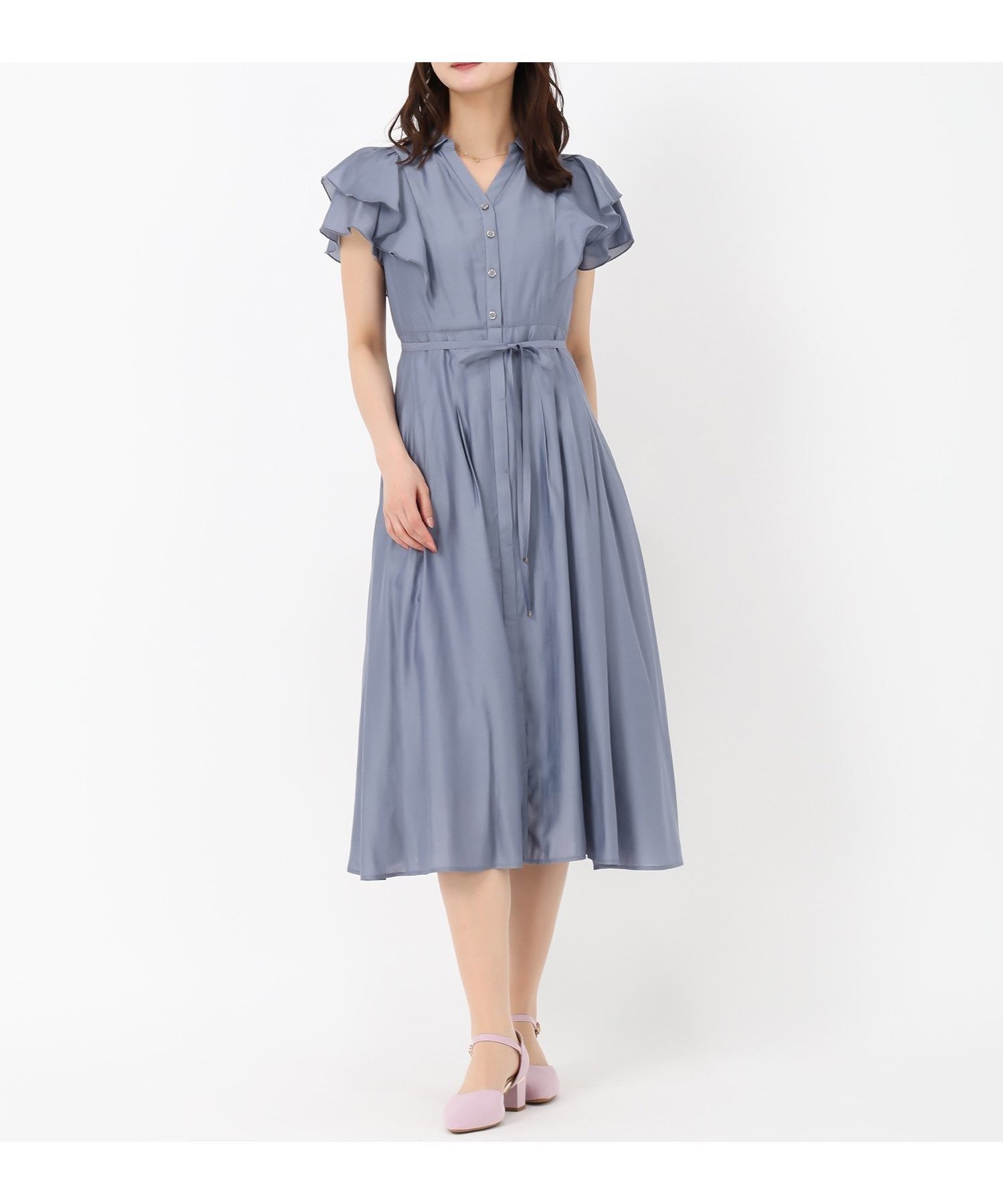 【ミッシュマッシュ/MISCH MASCH】の2025SS ダブルフリルシャツワンピース/MM527406 インテリア・キッズ・メンズ・レディースファッション・服の通販 founy(ファニー) 　ファッション　Fashion　レディースファッション　WOMEN　ワンピース　Dress　シャツワンピース　Shirt Dresses　2025年　2025　2025春夏・S/S　Ss,Spring/Summer,2025　おすすめ　Recommend　ショート　Short　スキッパー　Skipper　ダブル　Double　フリル　Frills　リボン　Ribbon　ブルー|ID: prp329100004512751 ipo3291000000032290720