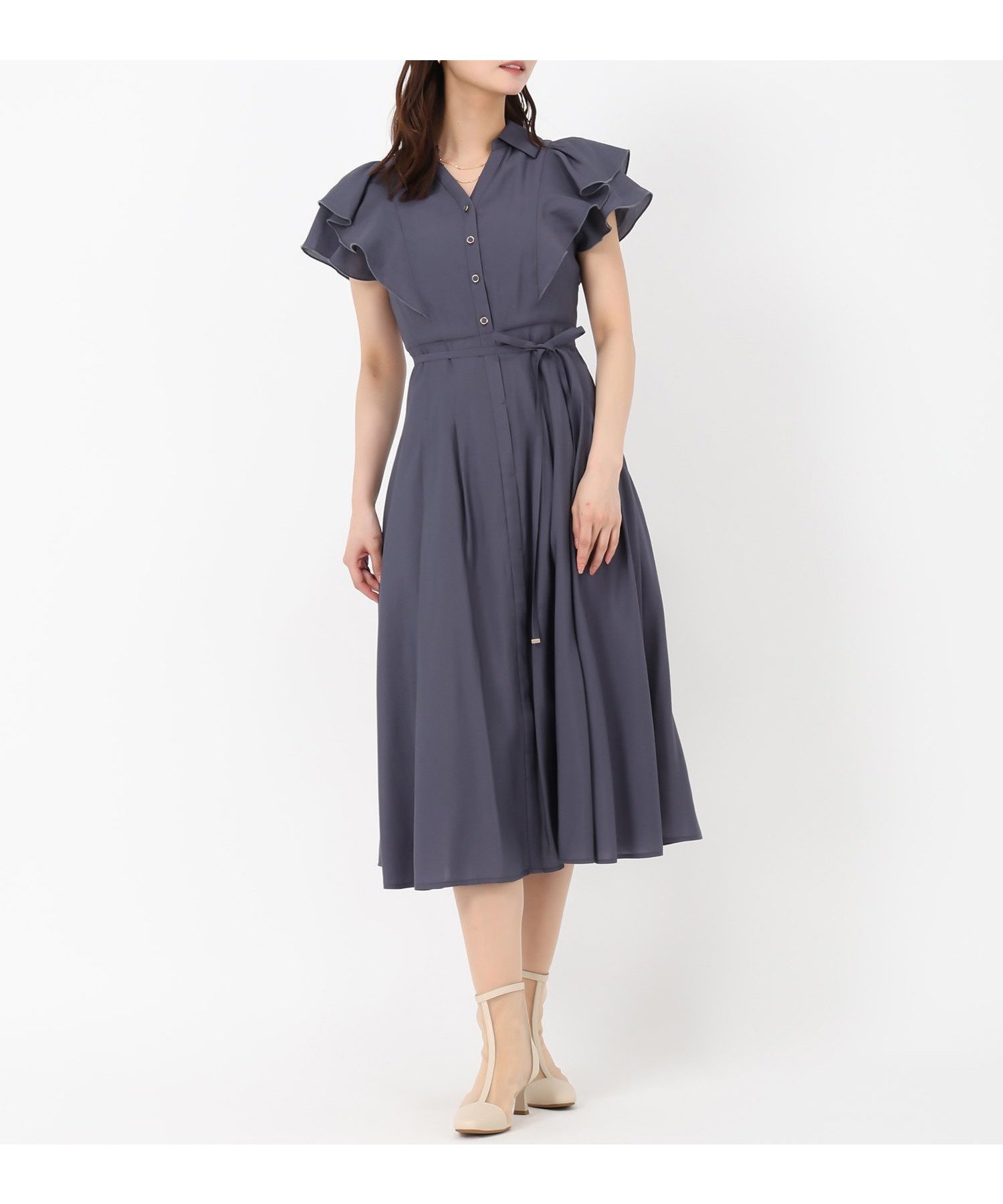 【ミッシュマッシュ/MISCH MASCH】の2025SS ダブルフリルシャツワンピース/MM527406 インテリア・キッズ・メンズ・レディースファッション・服の通販 founy(ファニー) 　ファッション　Fashion　レディースファッション　WOMEN　ワンピース　Dress　シャツワンピース　Shirt Dresses　2025年　2025　2025春夏・S/S　Ss,Spring/Summer,2025　おすすめ　Recommend　ショート　Short　スキッパー　Skipper　ダブル　Double　フリル　Frills　リボン　Ribbon　チャコールグレー|ID: prp329100004512751 ipo3291000000032290723